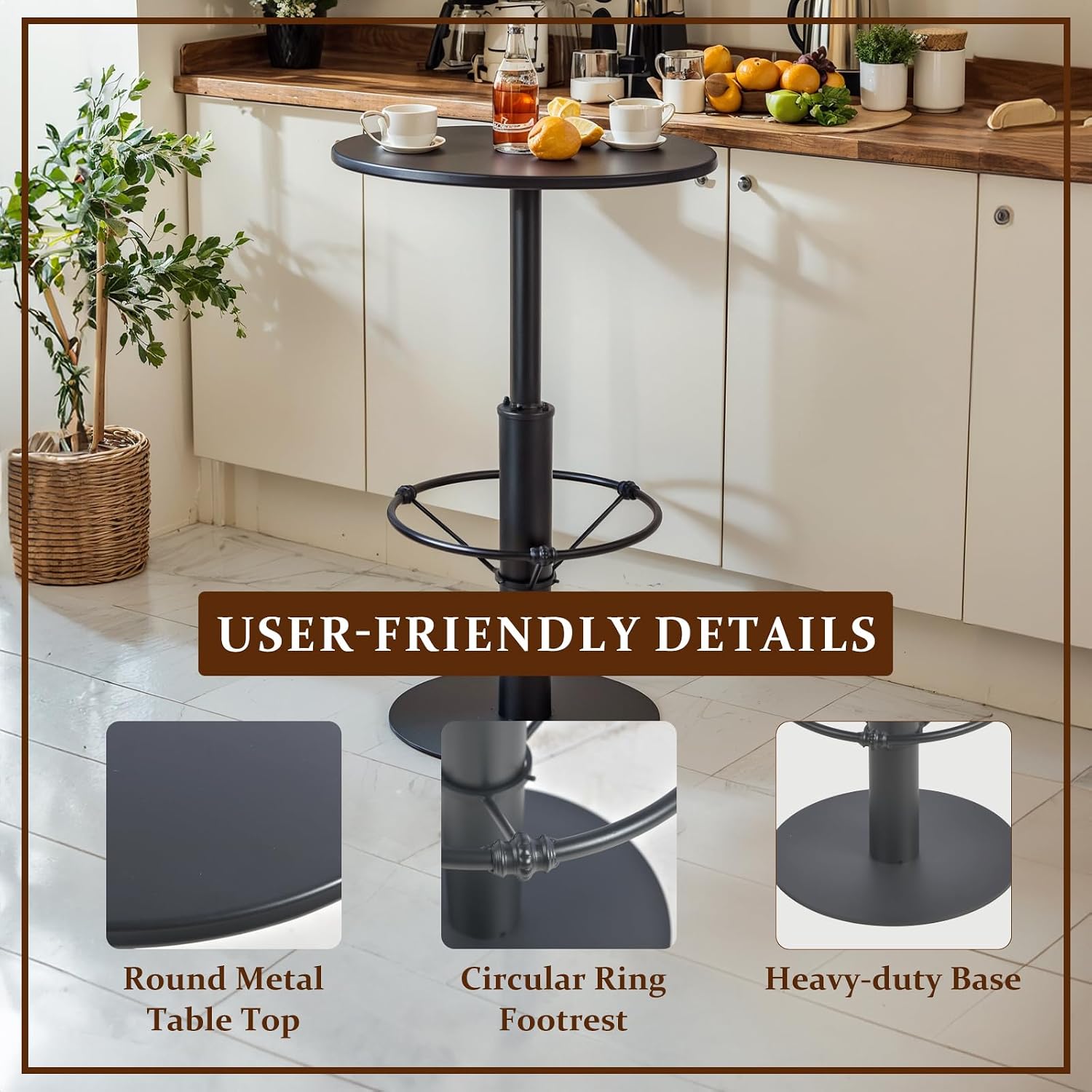 LOKKHAN 42" Tall Rustic Industrial Bar Table 19.68" Dia Round Wooden Top Metal Frame Height Fixed Standing Pub Dining Room Bistro Cocktail Table, Black & Brown