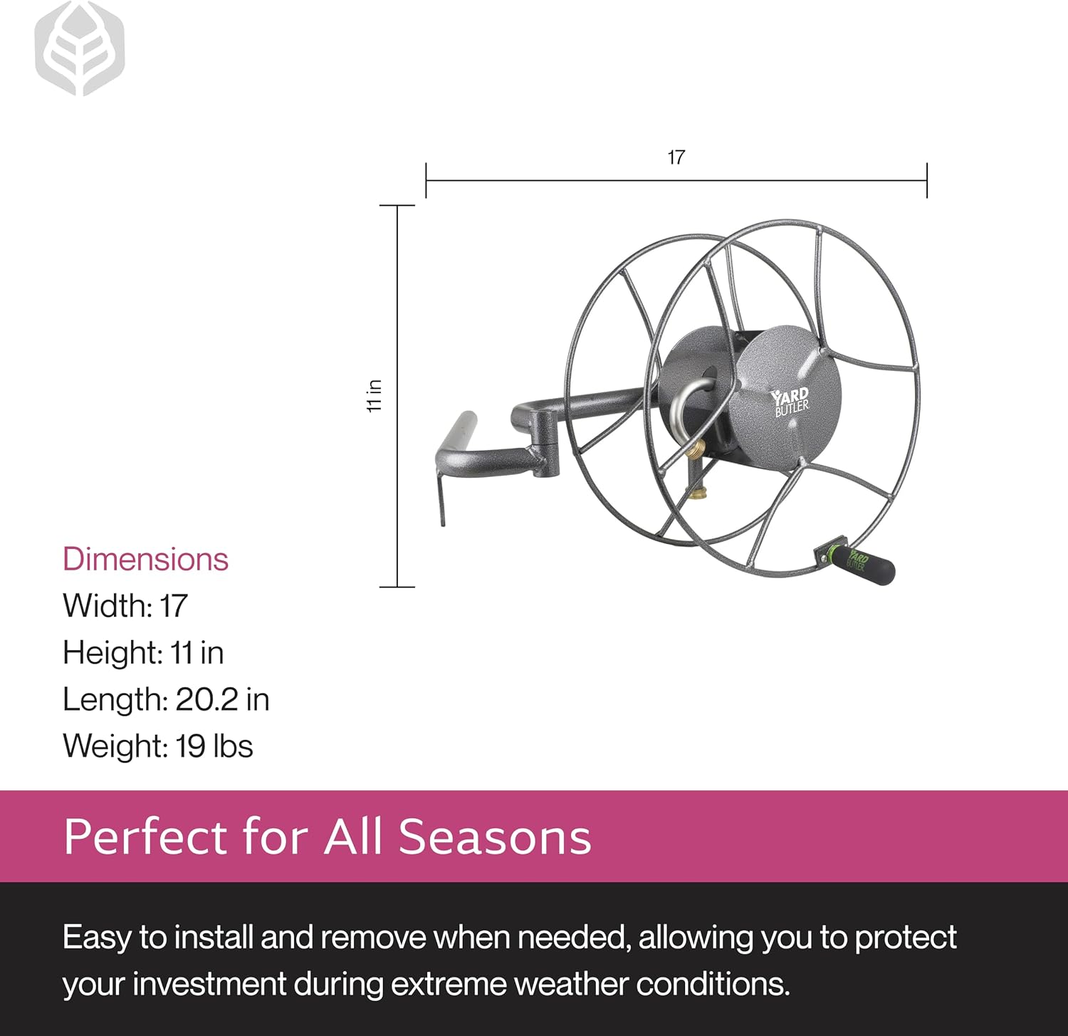 Yard Butler Hose Reel, 180 Degree Swivel, Wall Mount, 100-Foot Hose | Versatile Hose Reel, Great for Garden Hose Storage, Leakproof Design, Powder Coated Steel, Rust-Resistant, Tangle-Free