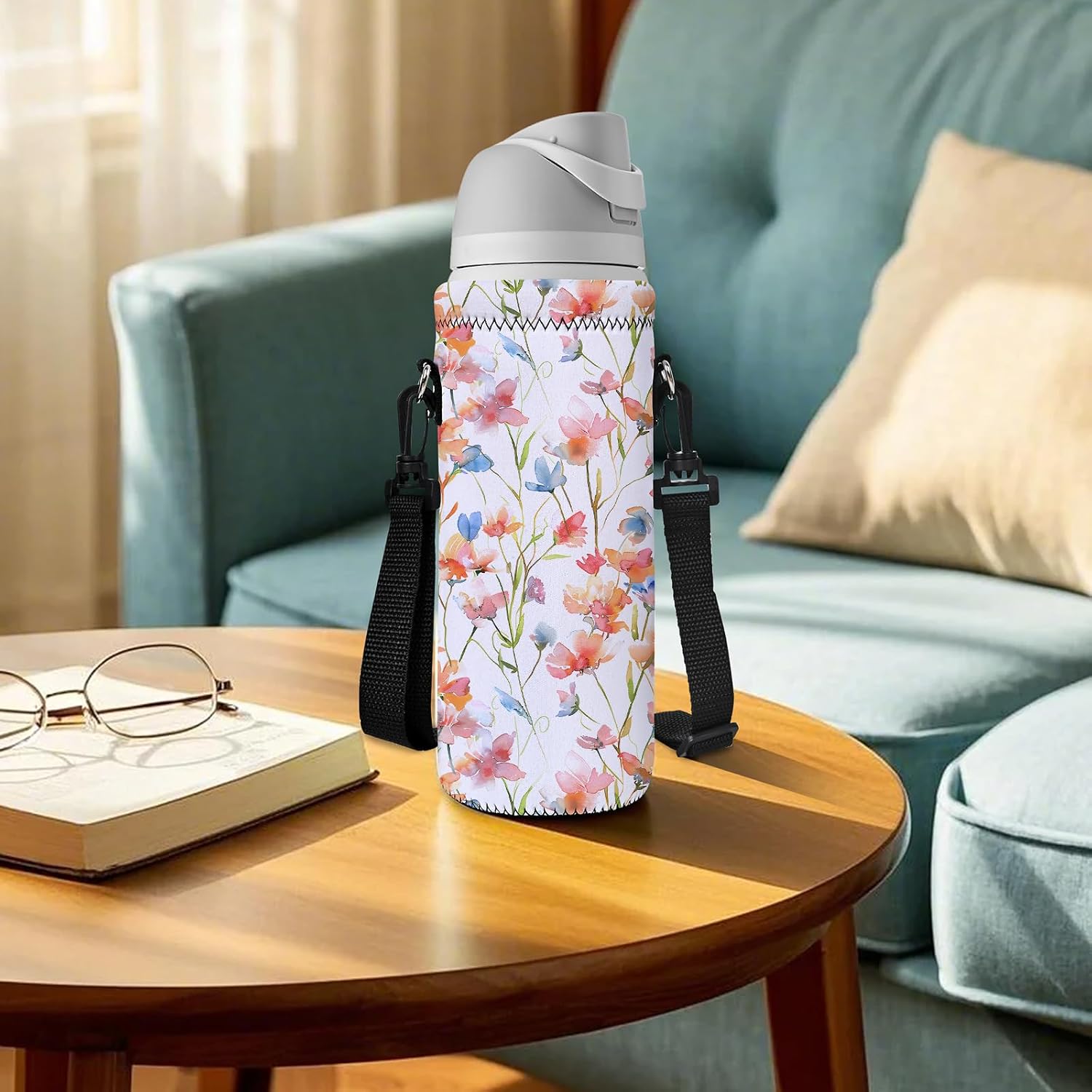 RICHEN Neoprene Water Bottle Carrier Bag with Adjustable Shoulder Strap,Insulated Water Bottle Cover for Stainless Steel/Glass/Plastic Bottles