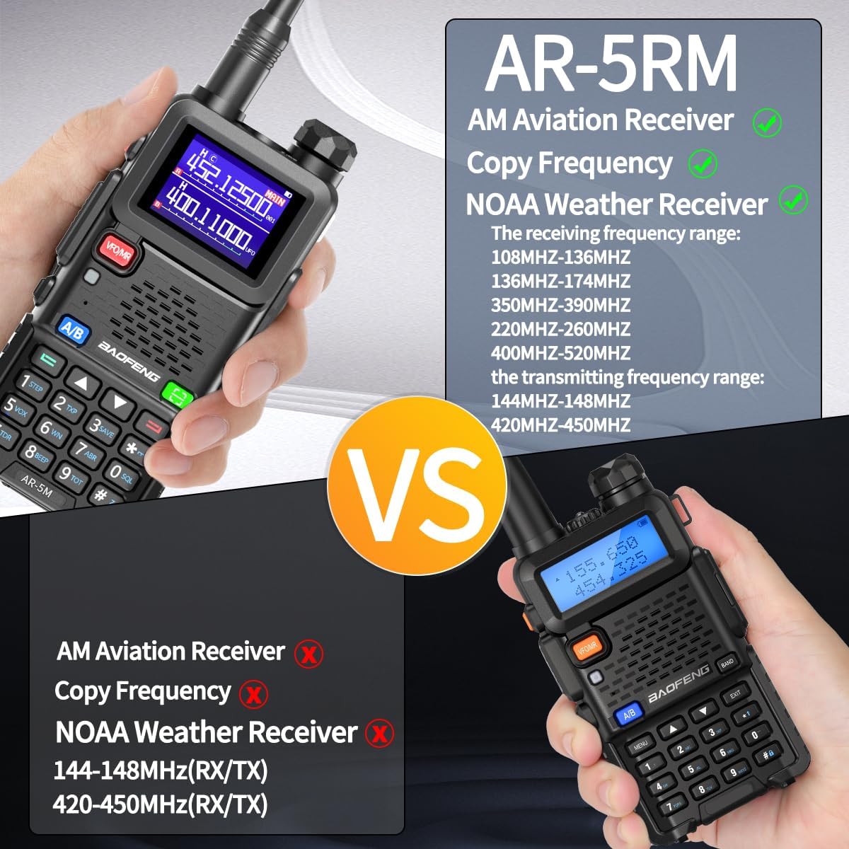 Baofeng Radio Ham Radio Handheld UV-5R Upgrade Long Range Rechargeable AR-5RM 10W NOAA Weather Emergency Tactical Two Way Radio with Programming