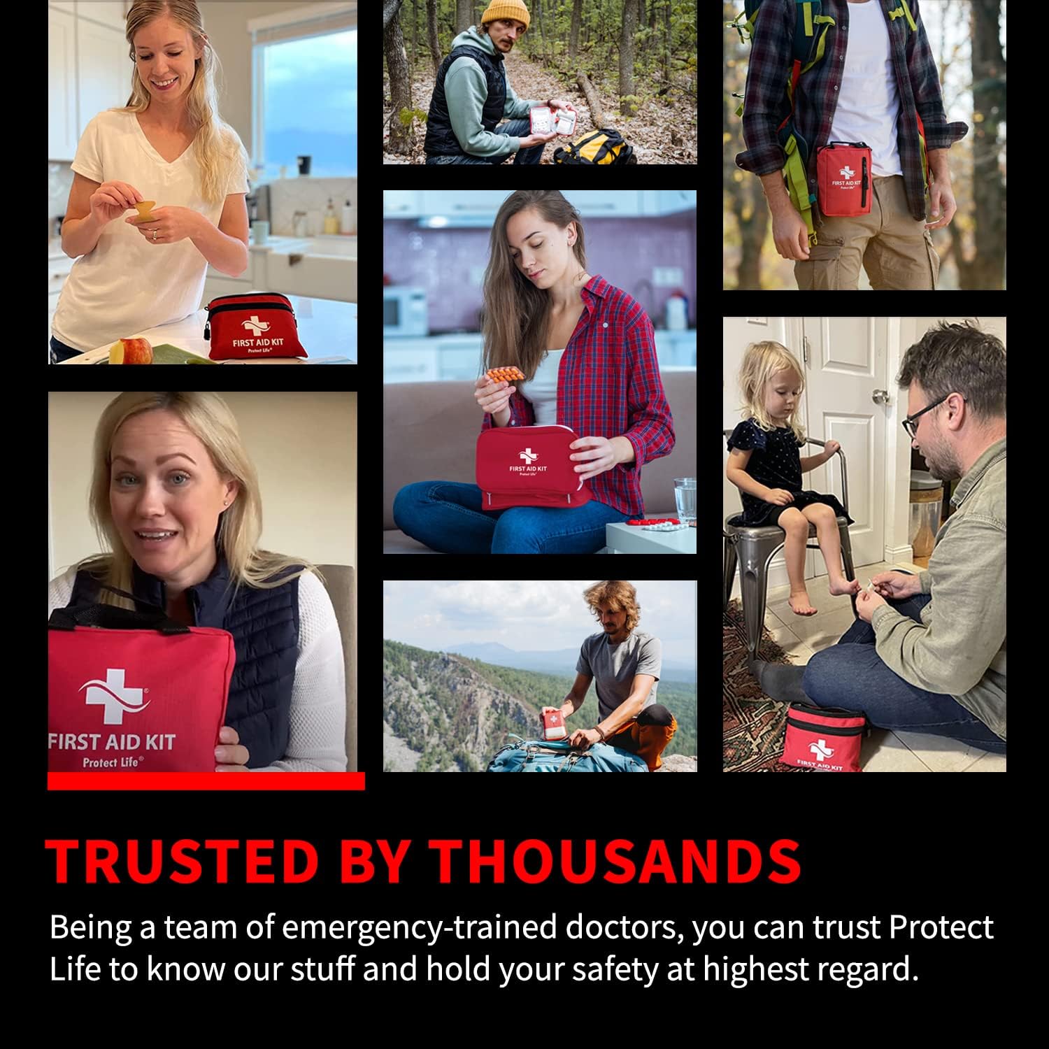 Protect Life Travel First Aid Kit for Car - Small Mini Emergency Kit, 100 Piece Waterproof First Aid Kit for Home, Camping, Boat & Hiking - Includes Emergency Blanket & First Aid Guide