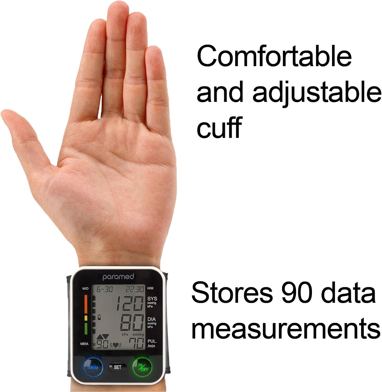 PARAMED Automatic Wrist Blood Pressure Monitor: Blood-Pressure Kit of Bp Cuff + 2AAA and Carrying case - Irregular Heartbeat Detector & 90 Readings