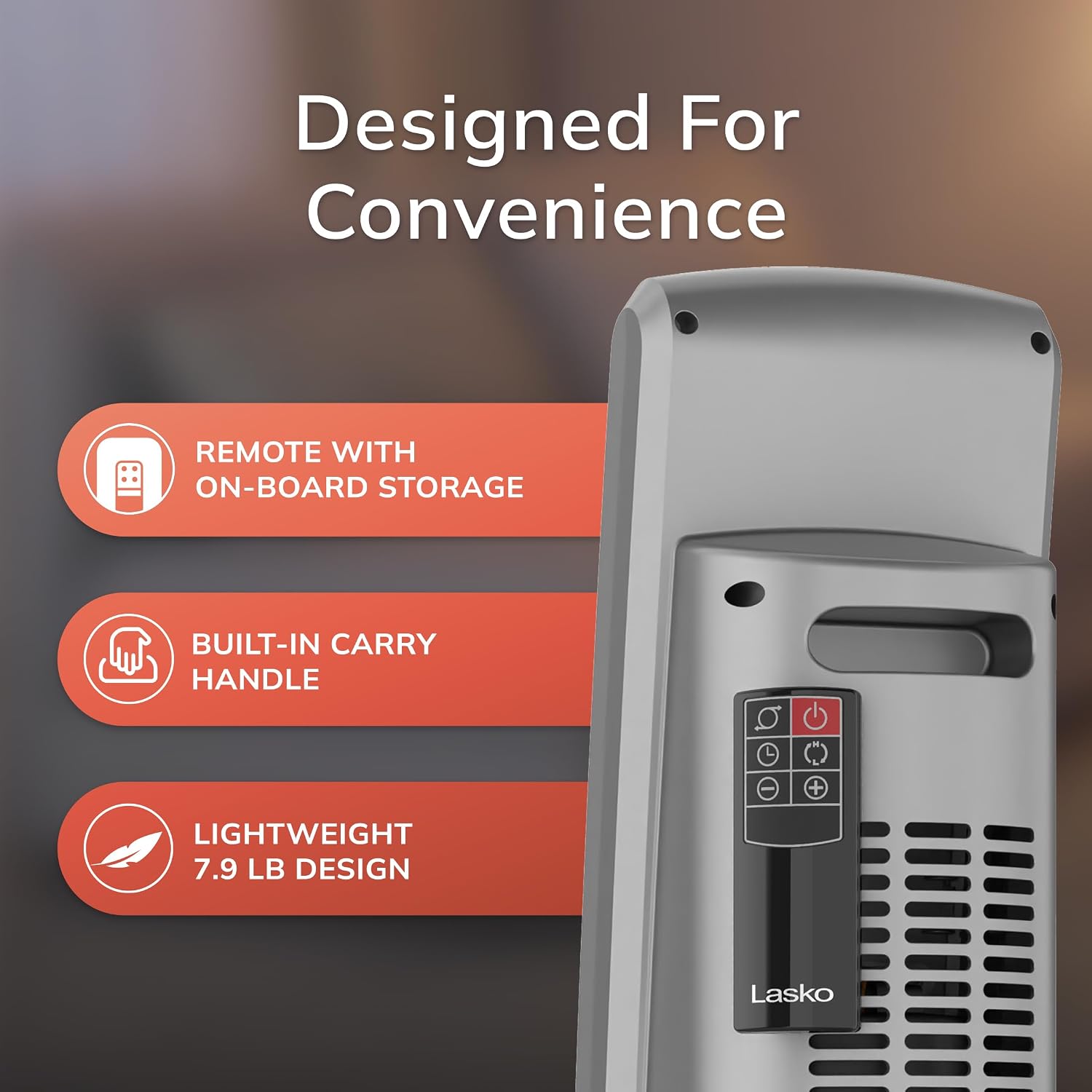 Lasko Oscillating Digital Ceramic Tower Space Heater - 29” - 5586 - Black | Built-In Handle, For Large Rooms, Cool Touch Housing, Overheat Protection Adjustable Thermostat, Timer, Remote, 1500W
