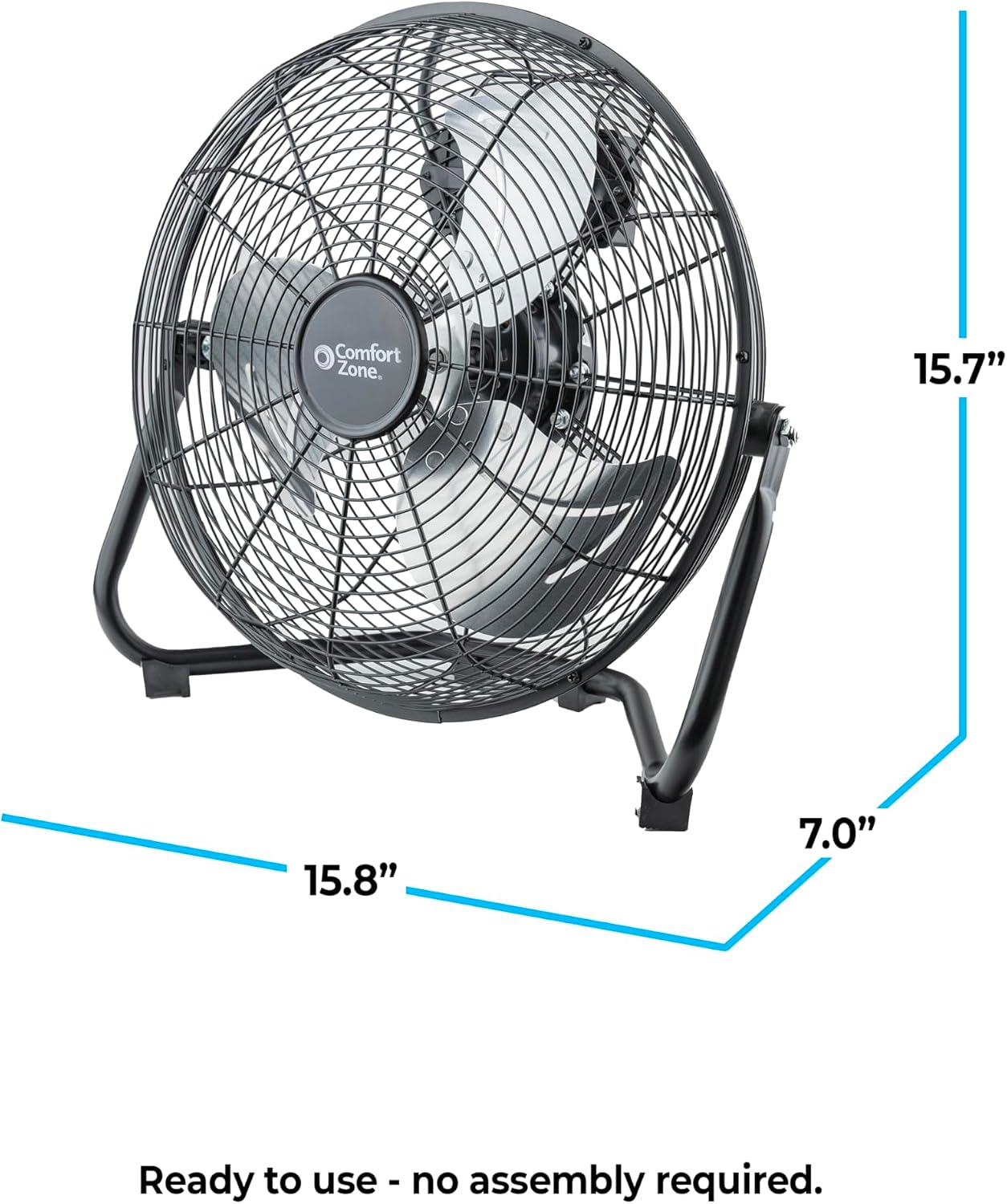 Comfort Zone 9 inch Cradle Fan, 3 Speed Floor or Table Fan with180 Degree Tilt, Metal Construction and Aluminum Blades, Carry Handle, Rubber Feet, Ideal for Bedroom, Workshop, or Garage, Black