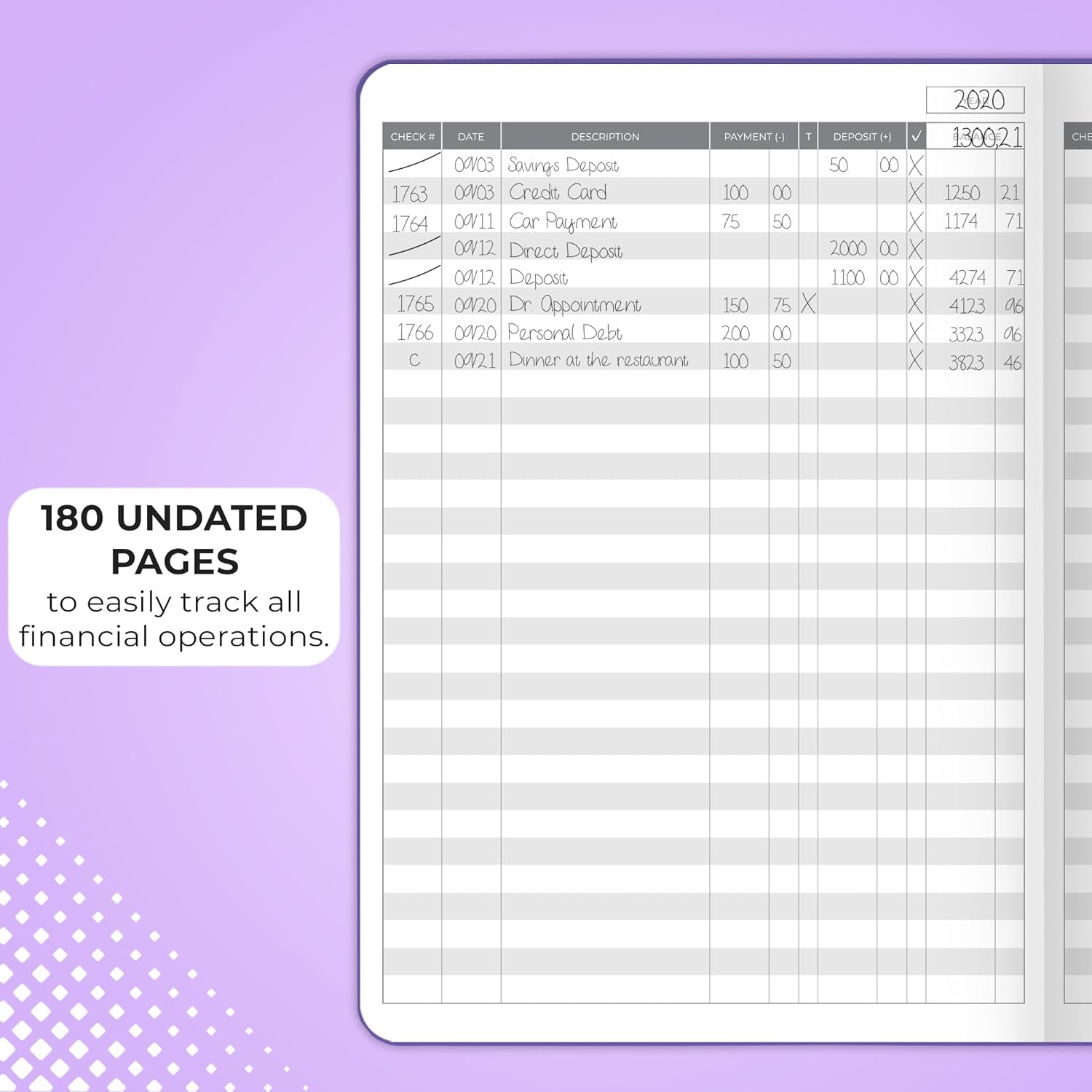 Clever Fox Check Register Book, Checkbook Ledger, 5.8x8.3 Purple