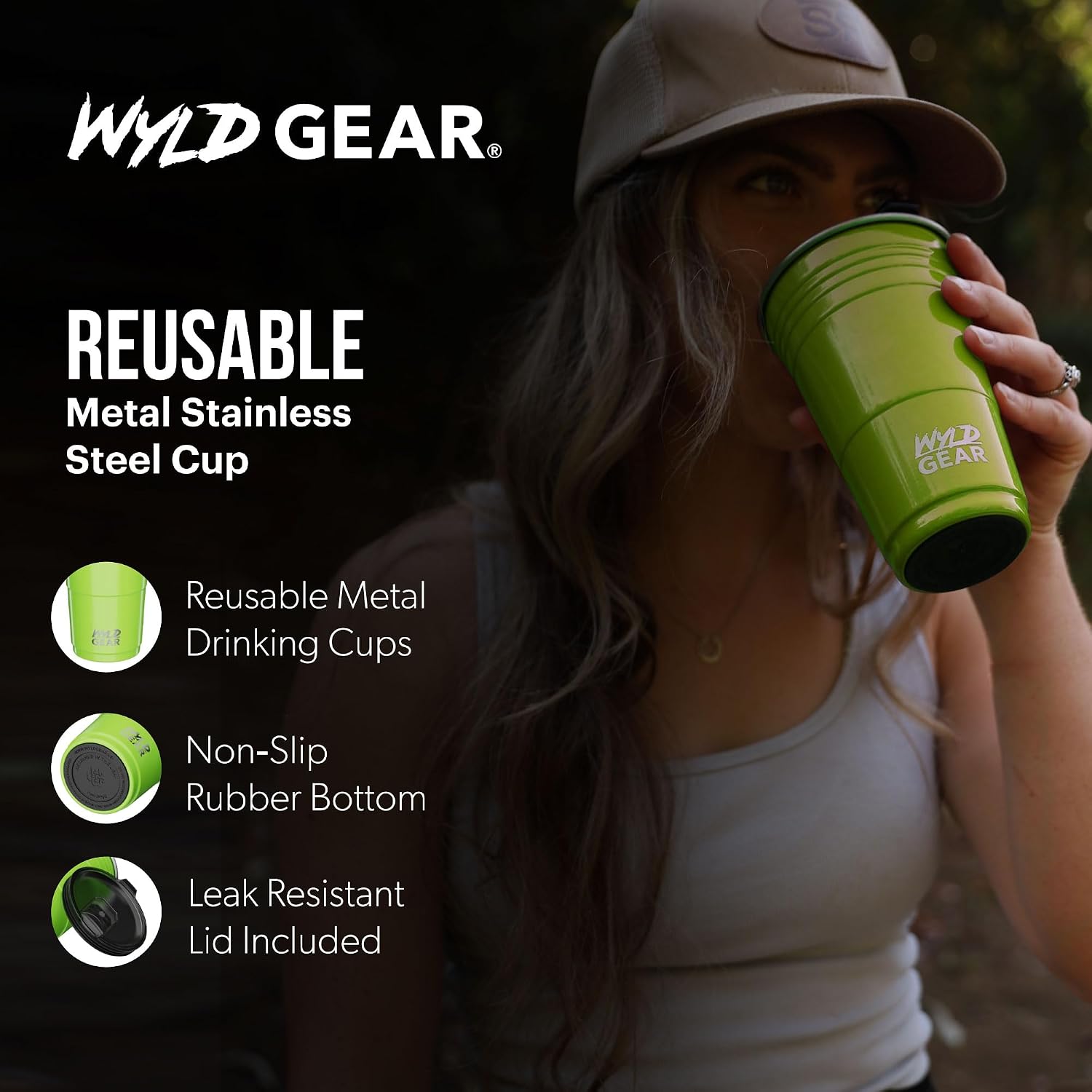 Wyld Gear Party Cup 24oz Red Stainless Steel Reusable Metal Cup with Lid