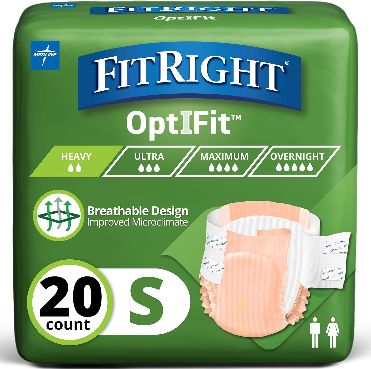 FitRight Adult Diapers, Extra Heavy Absorbency, XL (Waist Size 56in-64in), 80 Count, OptiFit Incontinence Briefs for Men and Women, Disposable, Moisture Wicking, Leak Protection,
