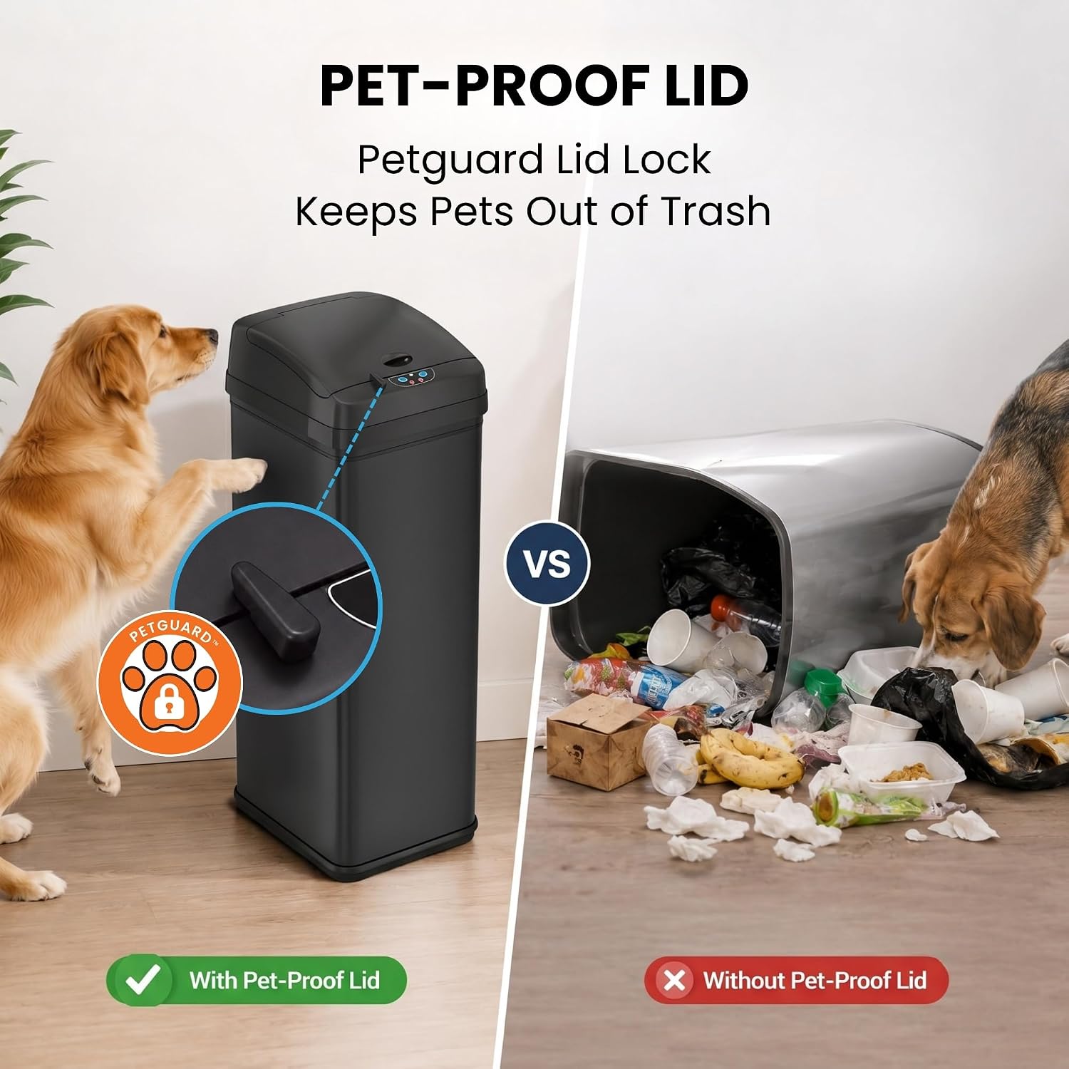 iTouchless 50 Liter / 13 Gallon Kitchen Trash Can with Lid & Deodorizer – Motion Sensor Semi-Round Stainless Steel Garbage Bin for Home, Office, or Garage – Slim, Wide Opening Large Capacity Design