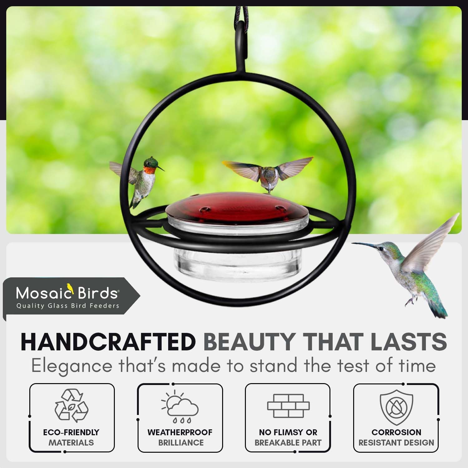 Hummingbird Feeder for Outdoors Hanging, 3.4 OZ Hummingbird Feeders, Glass Bowl with 4 Feeding Ports, Leak Proof Lid & Circular Perch, Bird Feeder (1, Red)