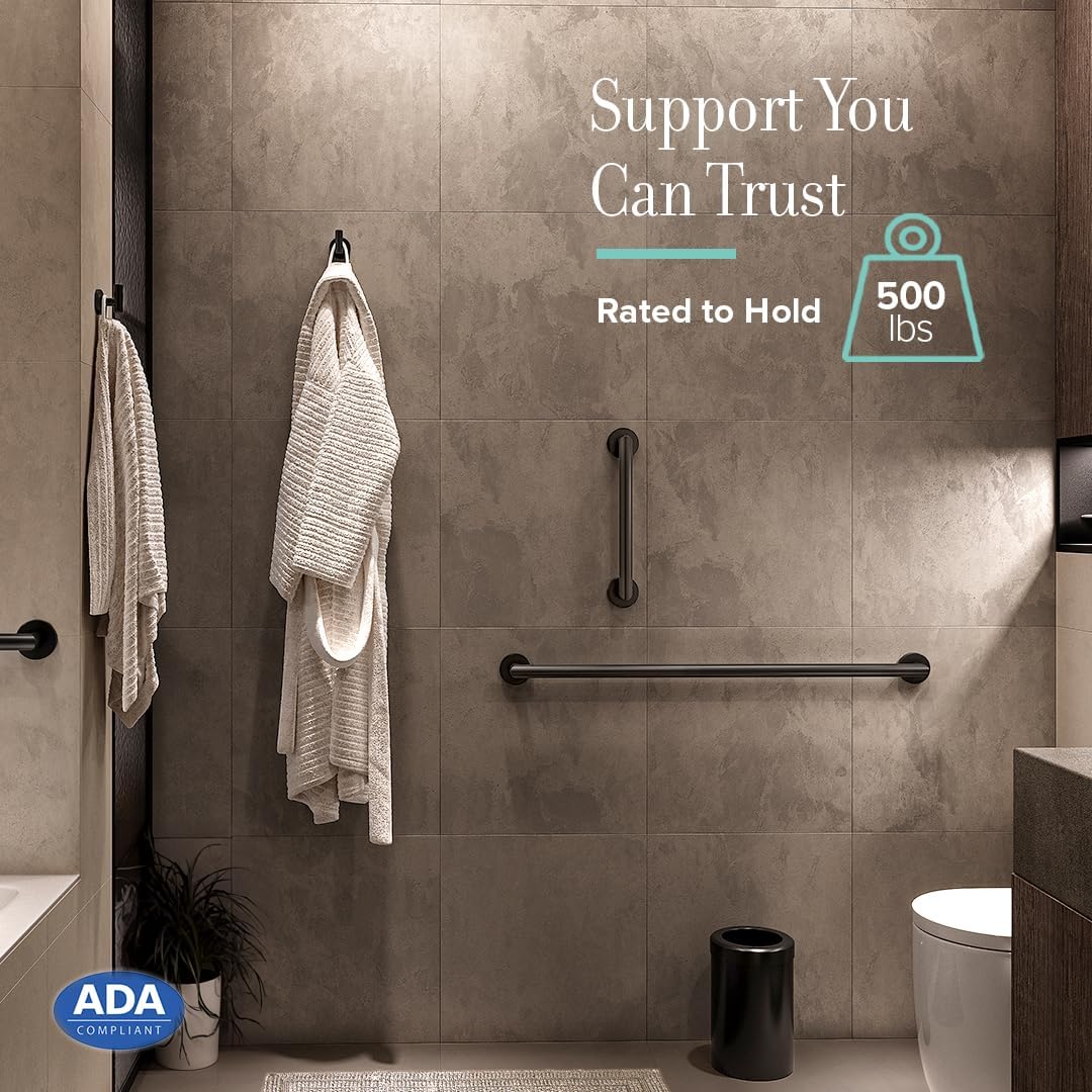 Gatco 970 Glam Shower Grab Bar, 12 Inch, ADA Compliant Stainless Steel, Satin Nickel, Wall Mounted Bathroom Handrail