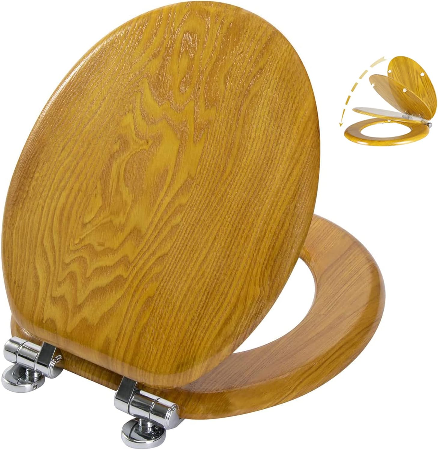 Angel Shield Toilet Seat with Zinc Alloy Hinges Quiet-Close Quick-Release Wood Molded UV Lid Easy Clean(Elongated,Black)