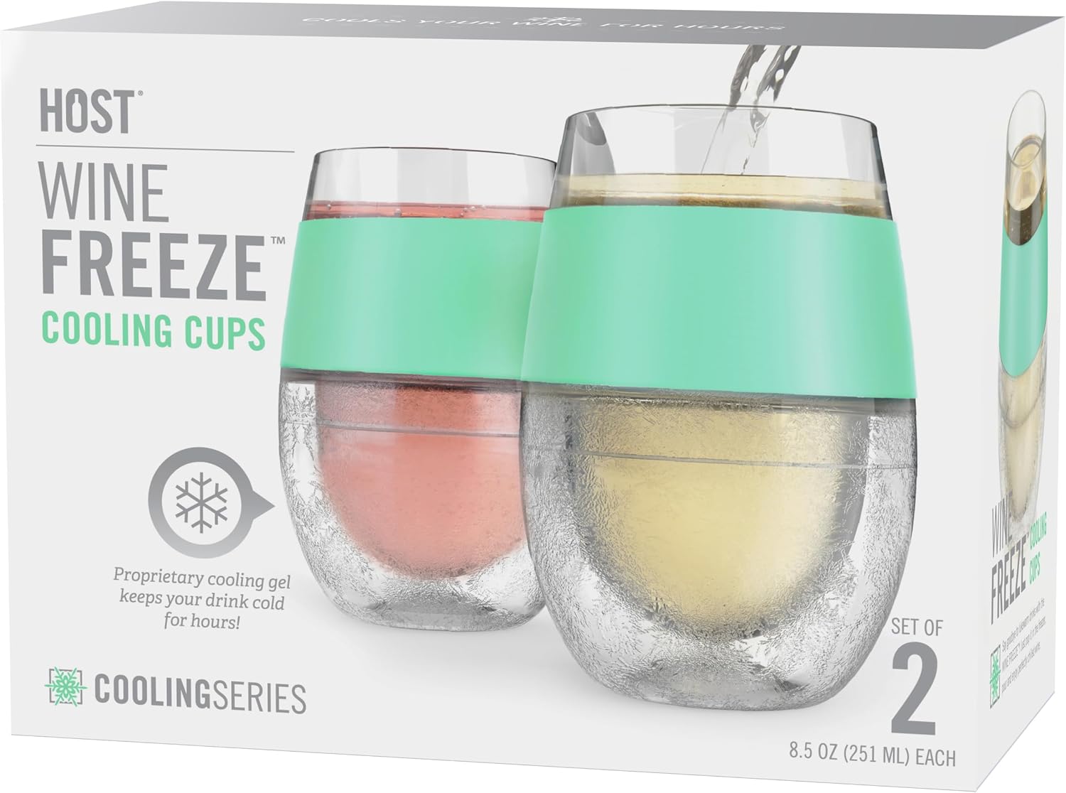 Host Wine Freeze Cup Set of 2 - Plastic Double Wall Insulated Drink Cup, Freezable Vacuum Insulated Wine Glasses, 8.5 oz Blue