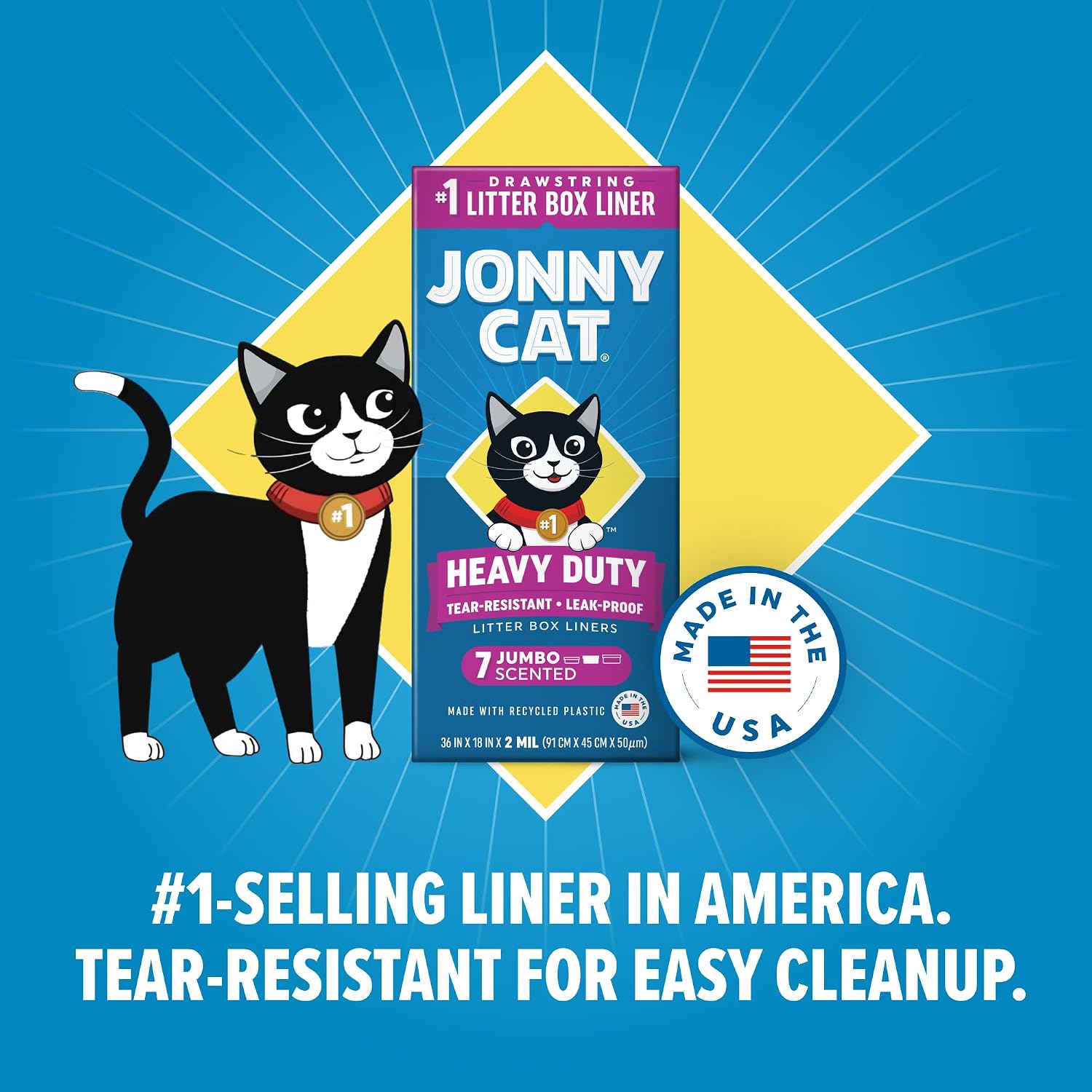Jonny Cat Heavy Duty Tear-Resistant Litter Box Liners: Scented Jumbo 7ct