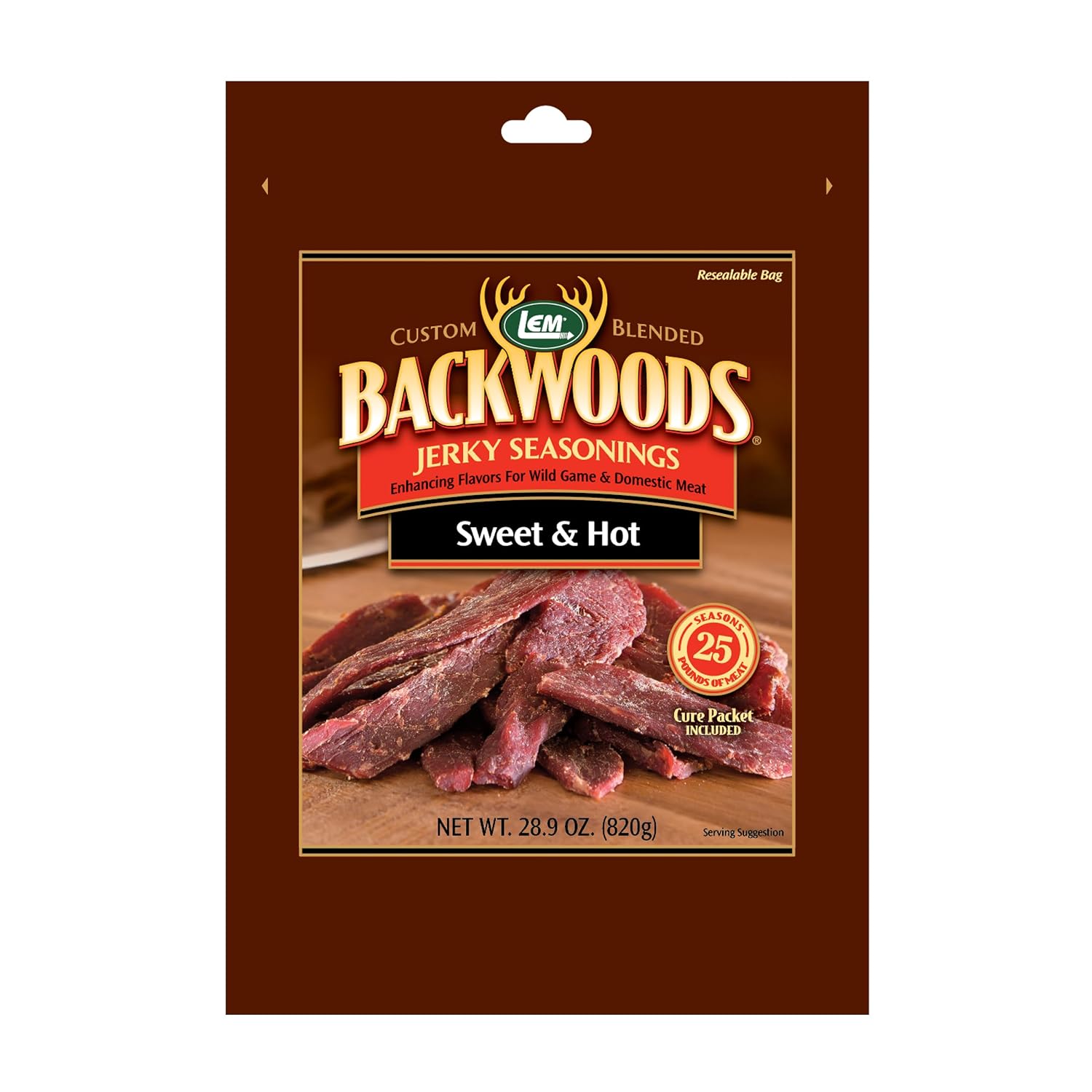 LEM Products Backwoods Sweet & Hot Jerky Seasoning, 5.8 oz Packet | Pre-Measured Seasoning and Cure for Wild Game and Domestic Meat, Seasons Up to 5 Pounds of Meat for Homemade Jerky