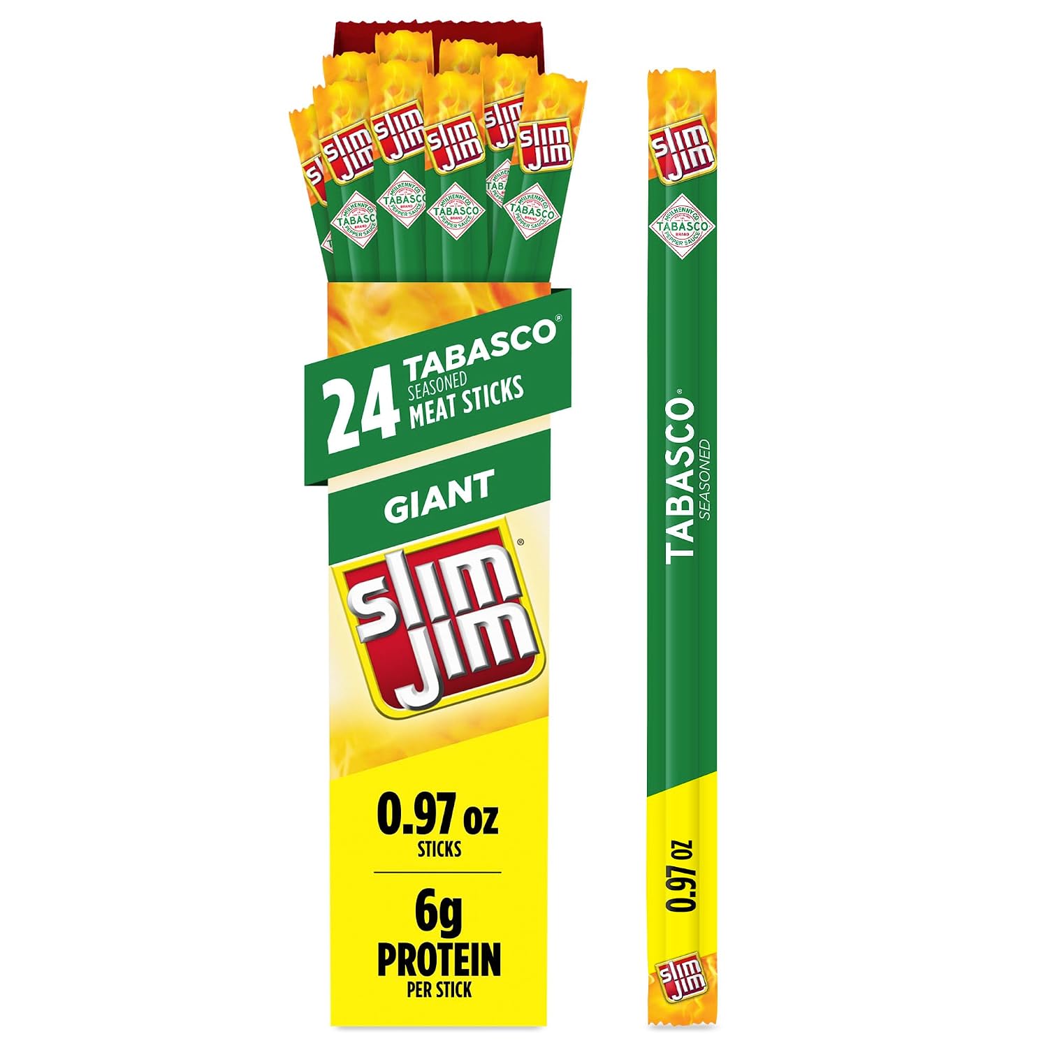 Slim Jim Giant Smoked Jerky Sticks, Tabasco Flavor, 0.97 oz., 24-ct