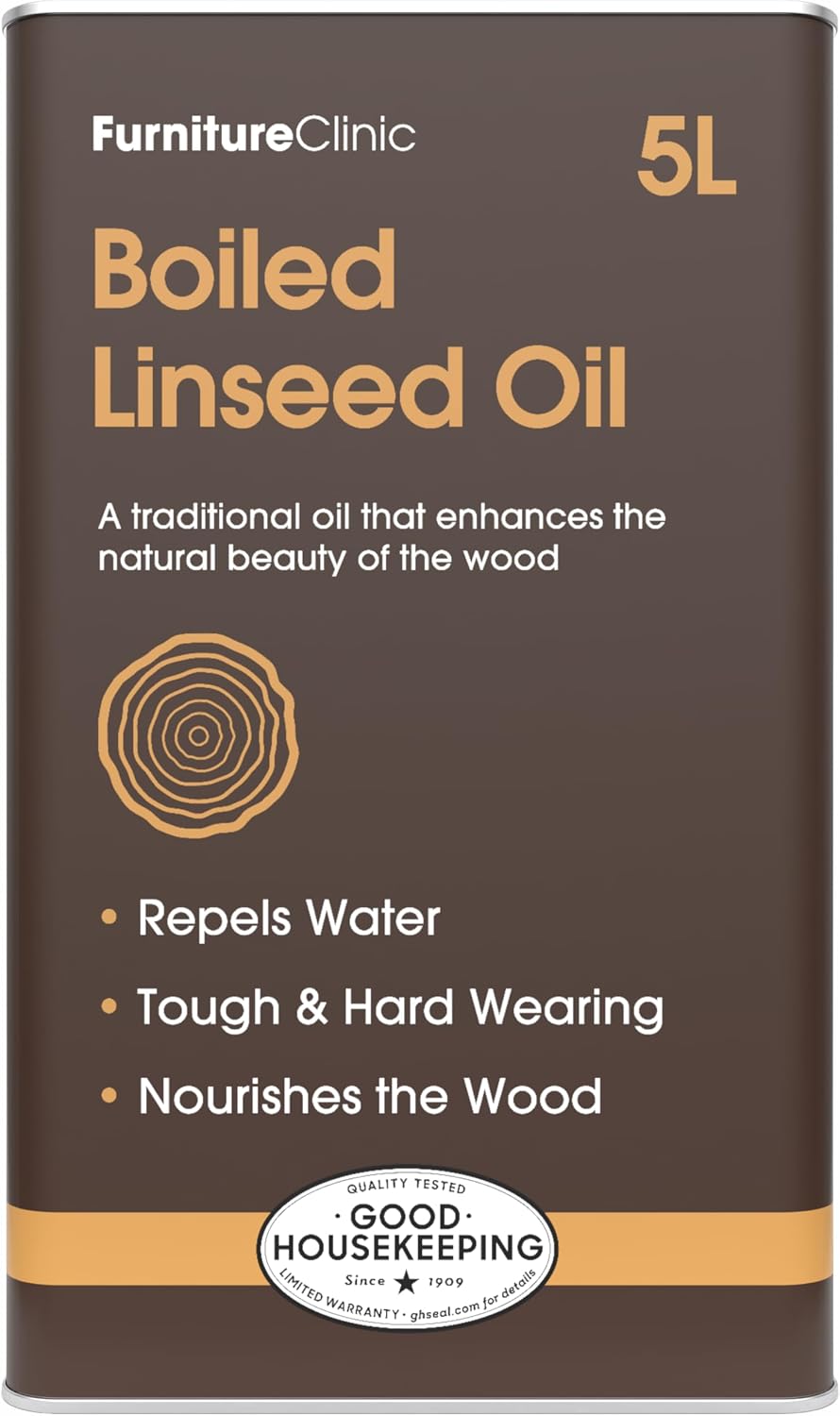 Furniture Clinic Boiled Linseed Oil | 500ml / 17 Fl Oz | Refined Oil for Wood Furniture, Stone & Metal | Fast Drying Glossy Finish | Restore & Protect | for Tables, Cabinets, Handles, & More