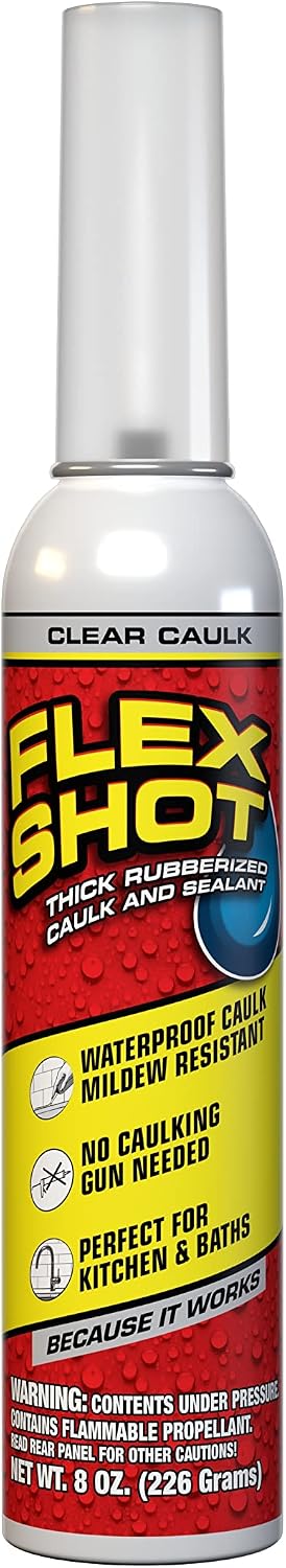 Flex Shot, Flexible Rubber Silicone Sealant, Waterproof Caulk, UV Resistant, No Caulk Gun Needed, Perfect for Kitchen, Bath, Showers, Sinks, Baseboards, Black, 8oz, 1-Pack