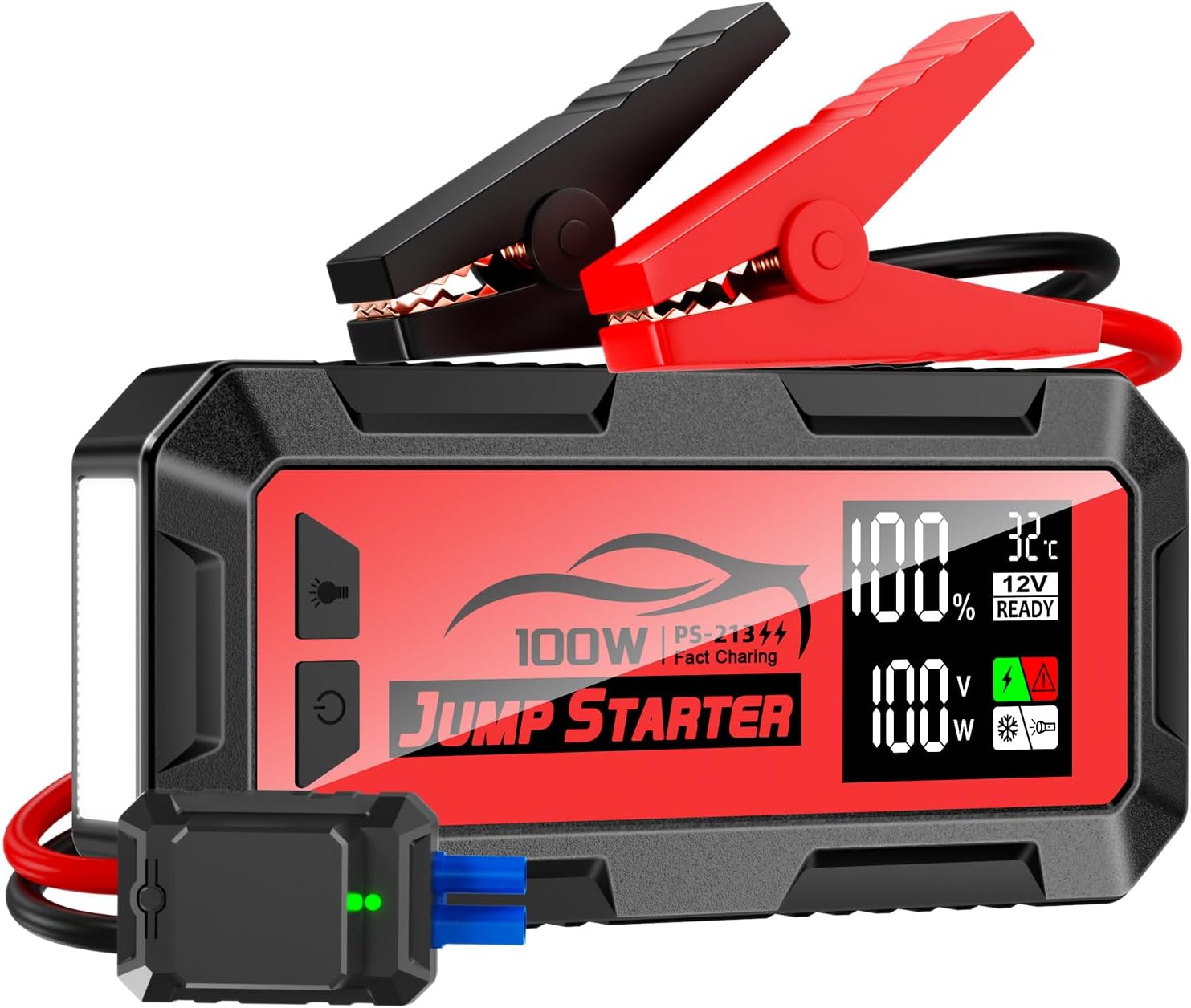 16000A Battery Jumper Starter Portable, PD 100W Output Power Bank, 12V Car Starter Jump Box & Battery Booster for All Gas & Up to All Diesel Engines