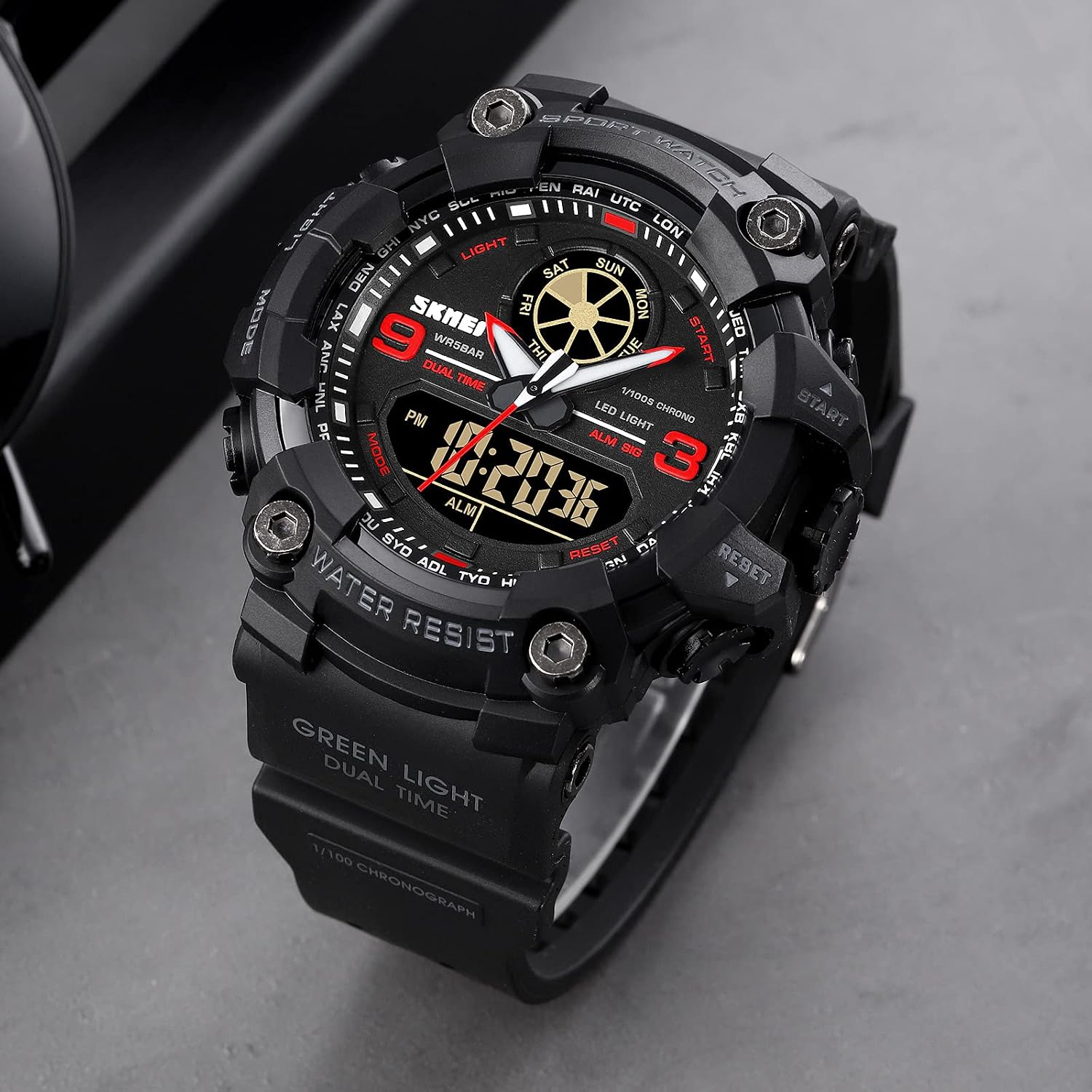 FANMIS Men's Analog Digital Sport Watch Military Dual Display 50M LED Watch | Men's Dual Display Sports Watches With Led Backlight Alarm Stopwatch 12/24h Time Outdoor Running Swimming