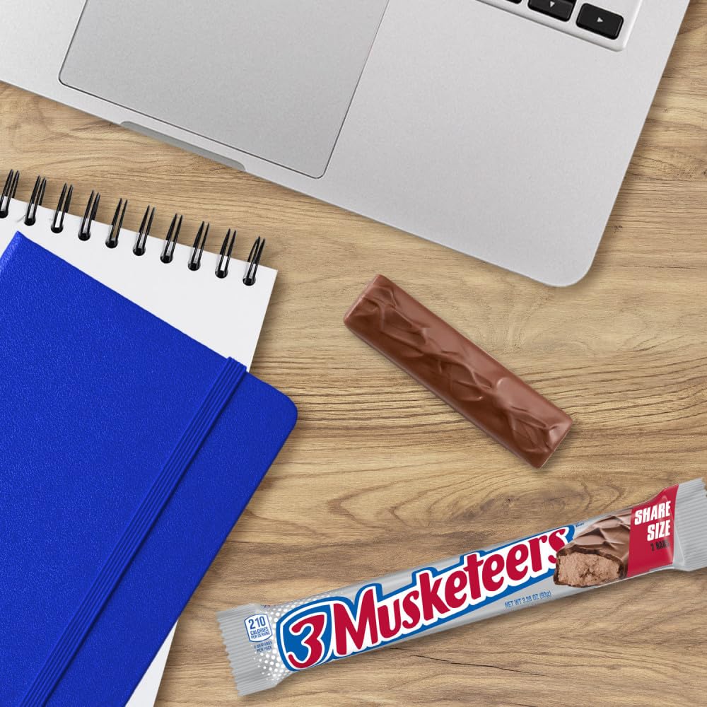 3 MUSKETEERS Milk Chocolate Candy Bars, Full Size, Bulk Candy Box, 36 ct | Light whipped chocolate nougat in full size bars, for sharing, party favors and lunch boxes, gift bag, snack box