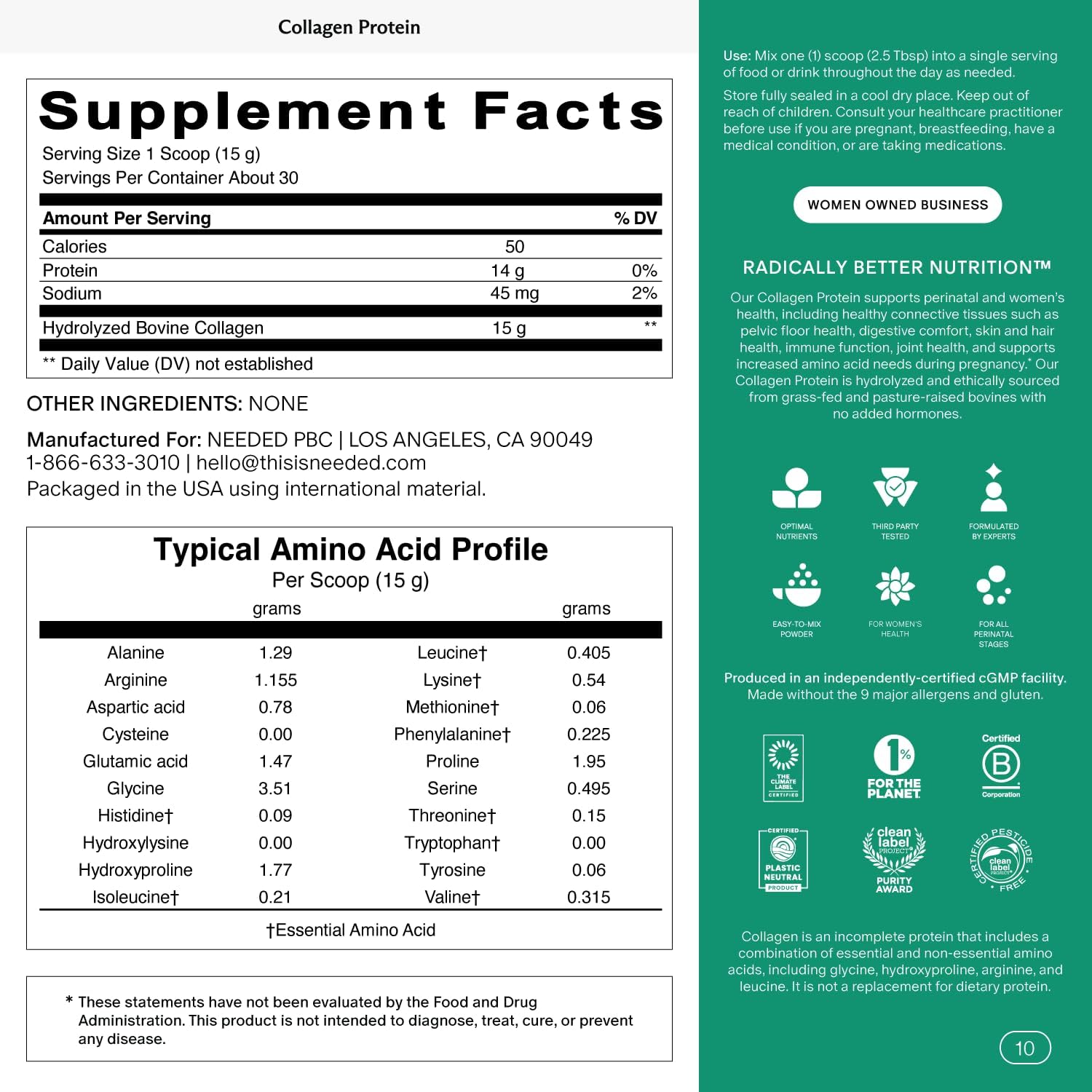Needed. Hydrolyzed Collagen Protein Powder | Expert-Backed & Clean Sourced | Supports Skin, Hair, Joints | Grass-fed, Pasture-Raised