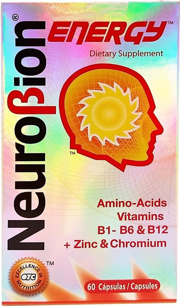 60 Caps Neurobion Energy - Amino Acids Vitamin B1 B2 B6 B12 - Increases Brain Alertness & Stamina | One a day supports normal metabolism and nervous system function; sealed, authentic import