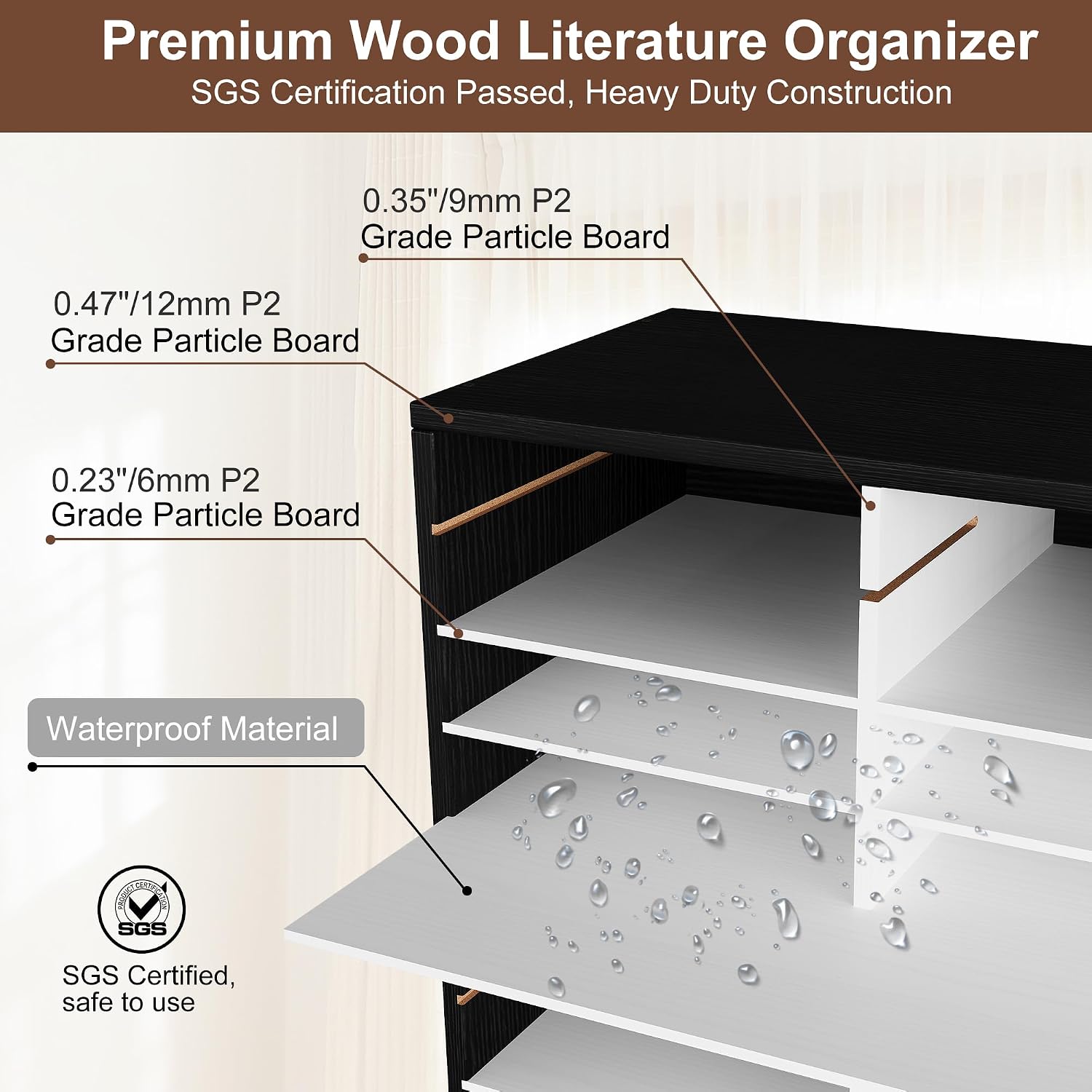 EasyPAG 12 Compartments Wooden Literature Organizer with Adjustable Shelves, 6000 Sheets Capacity Paper Organizer
