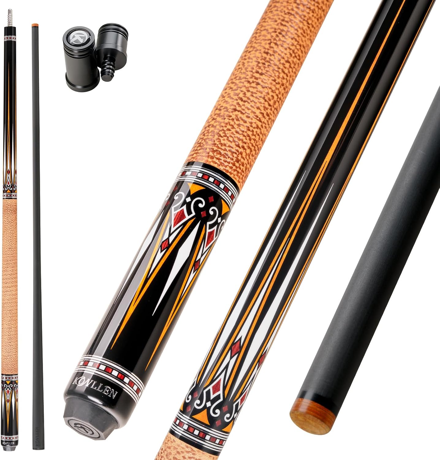 KONLLEN Carbon Fiber Pool Cue Stick 58-inch Professional Pool Sticks for Adults Full Carbon Technology Low Deflection Pool Cue Billiard Cues with 12.5mm Tip (Easy to Control, Pro Taper, Ultra-Smooth)