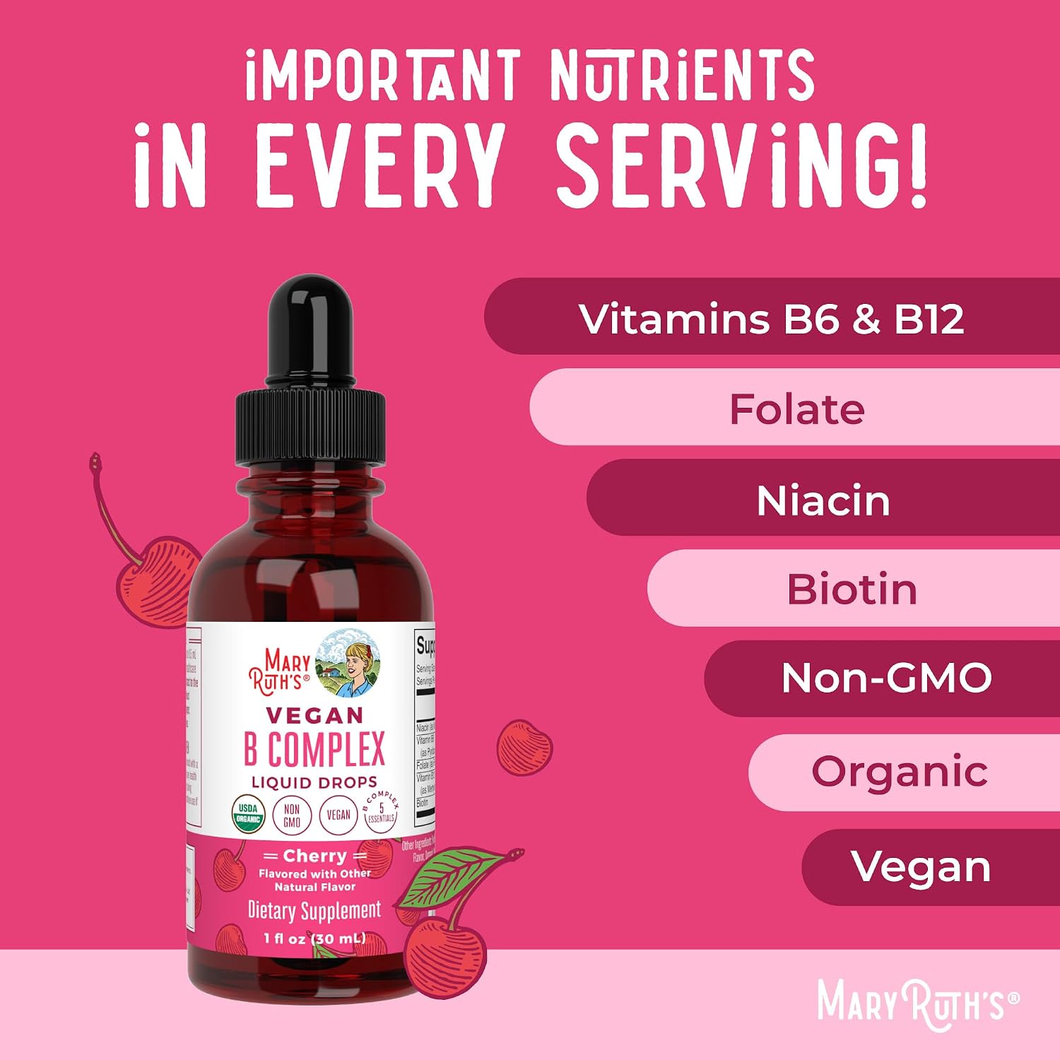 MARYRUTH'S Organic Vitamin B Complex, Biotin, Vitamin B12, Niacin, Folate | B Vitamins Complex, Biotin, Vitamin B12, Niacin, Folate