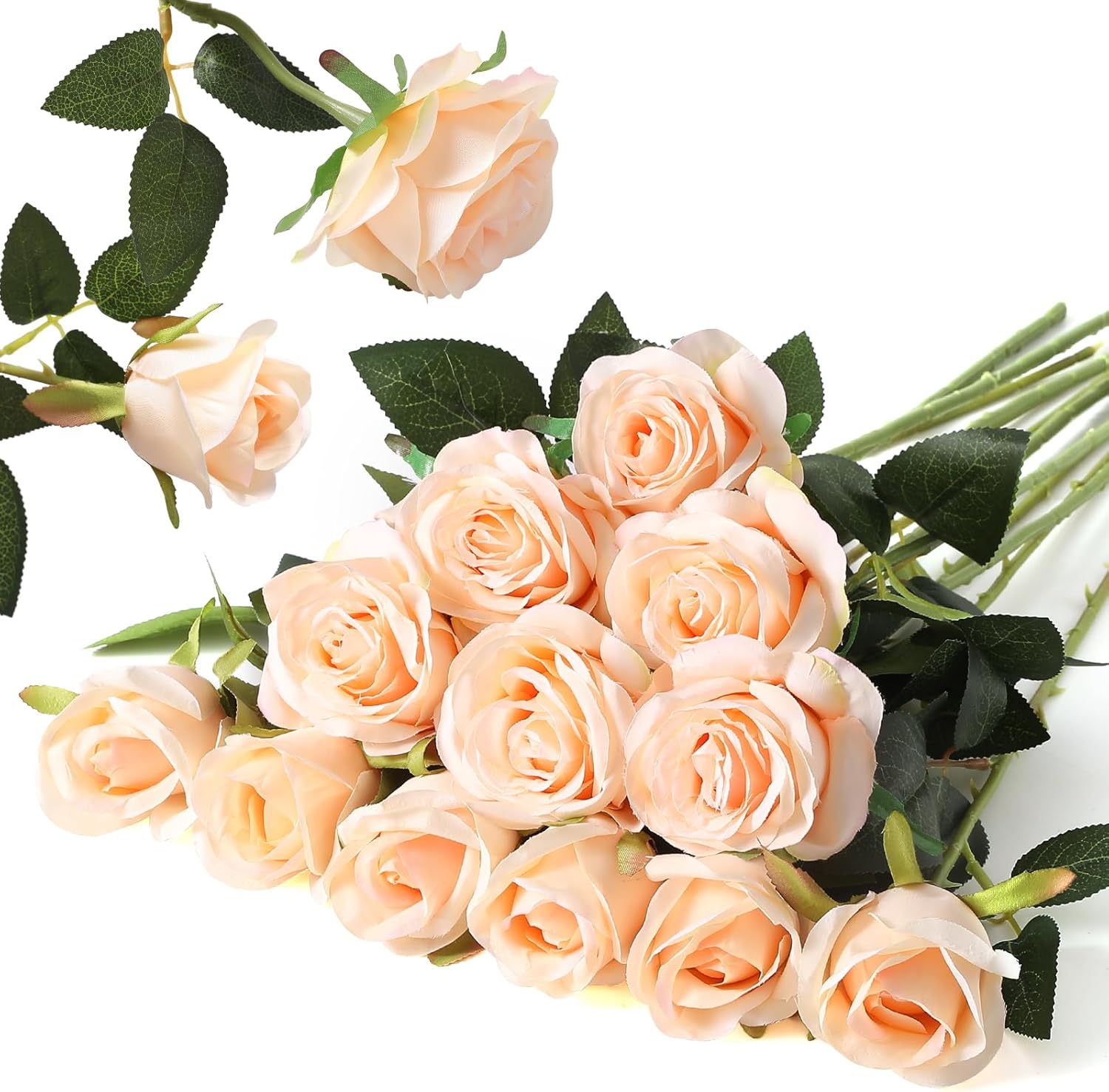 Hawesome 12PCS Artificial Silk Flowers Realistic Roses Bouquet Long Stem for Home Wedding Decoration Party (Yellow, 6 Flowers 6 Buds)