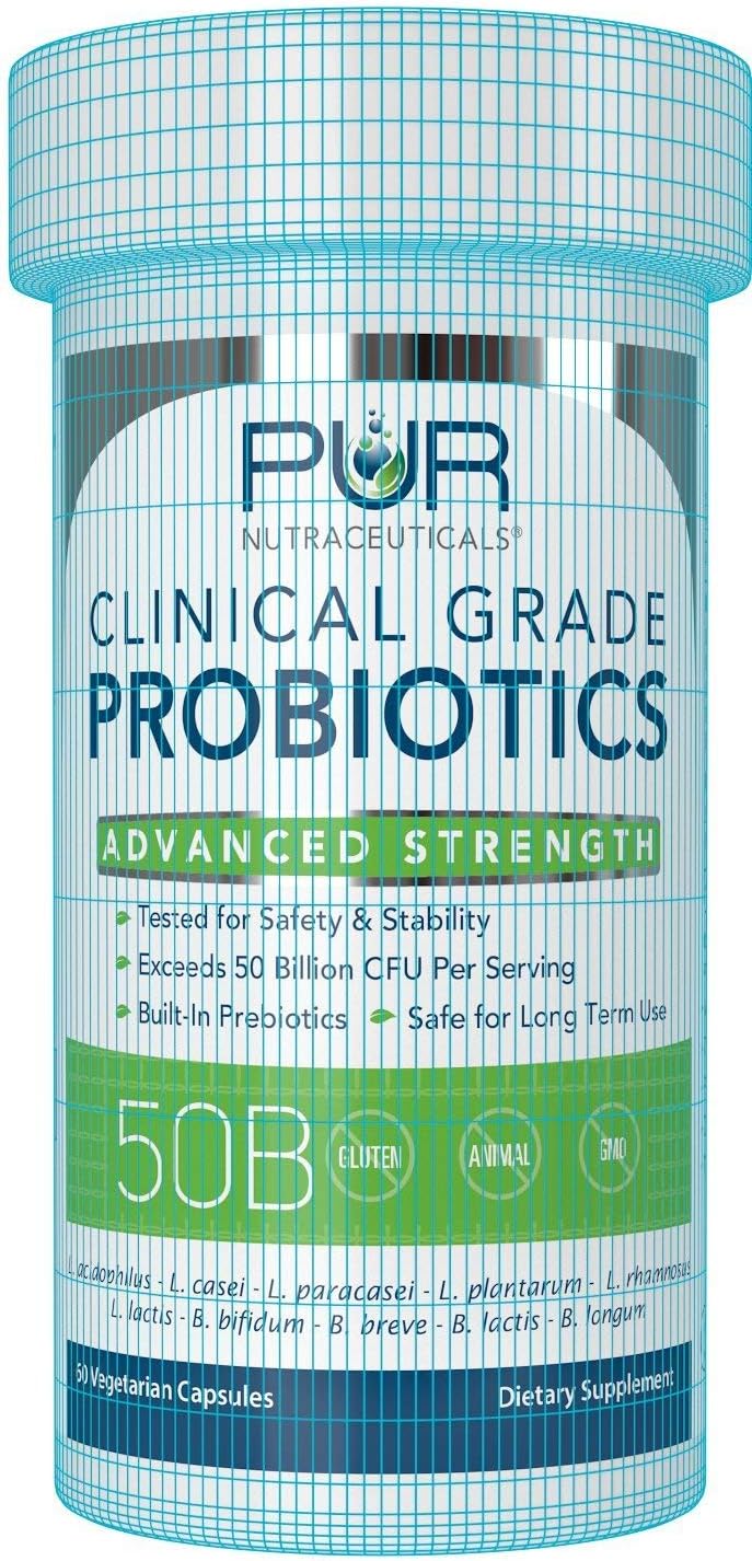 Clinical Grade Probiotics, 50 Billion CFUs, 60 Capsules | 10 Strains, Built-In Prebiotic, 2 Month Supply, All Natural, 100% Made in USA