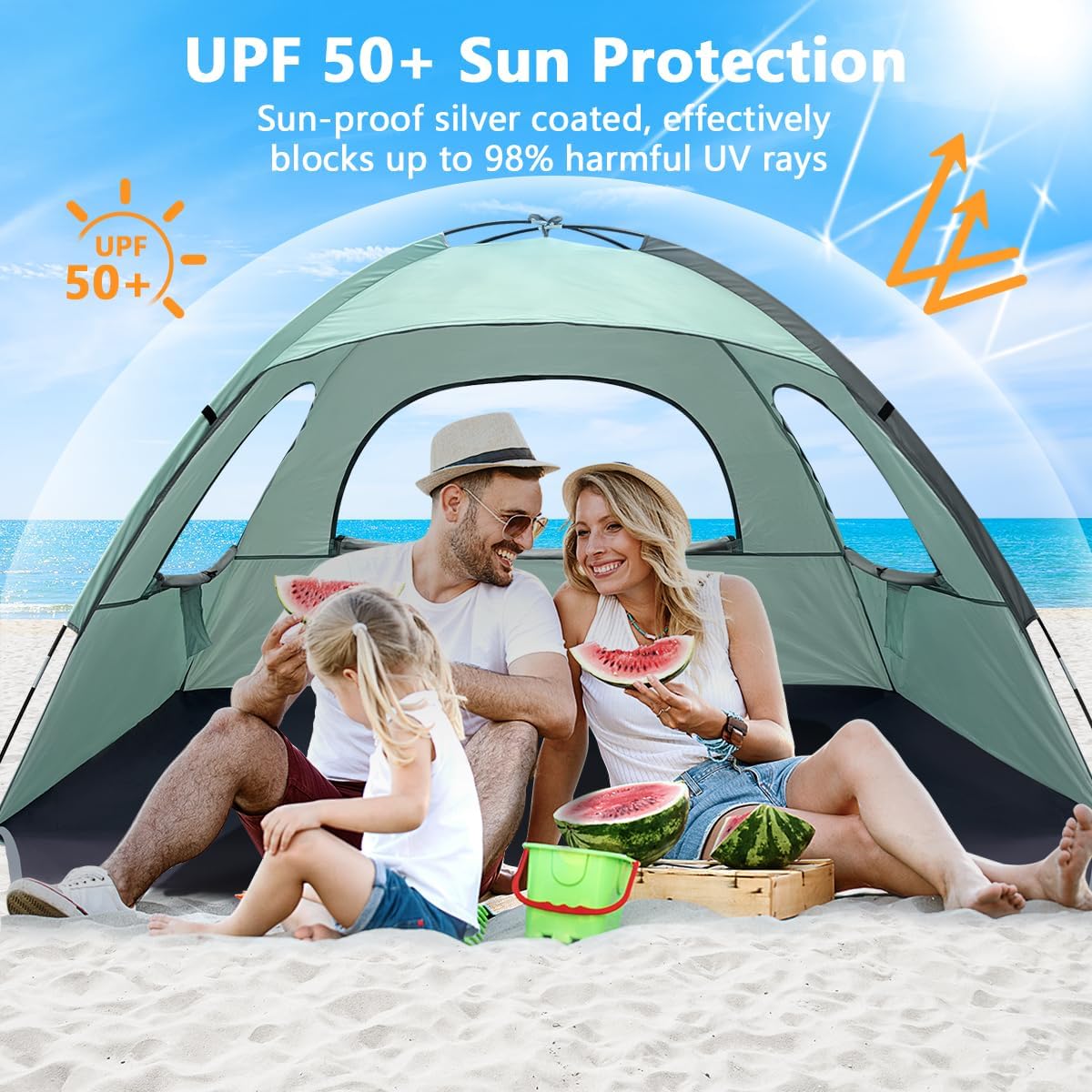 NXONE Beach Tent Sun Shelter, UPF 50+ UV Protection, Easy Setup