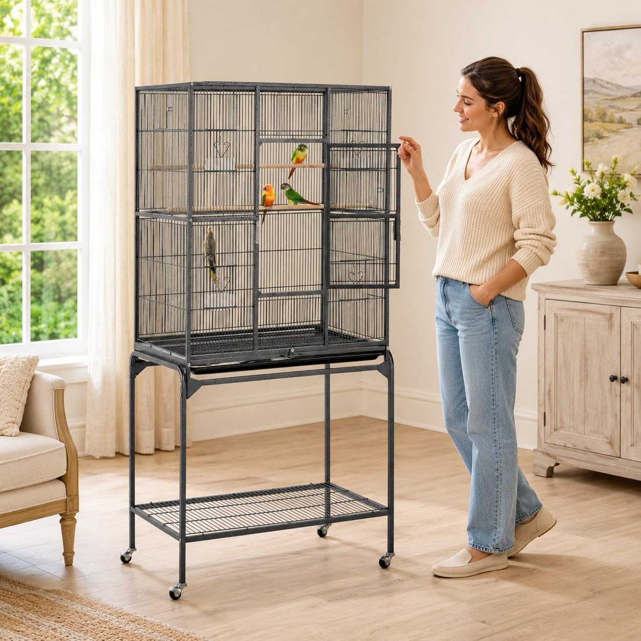 Yaheetech 63-Inch Wrought Iron Rolling Large Bird Cage for African Grey Small Quaker Amazon Parrots Canary Bird Flight Cage