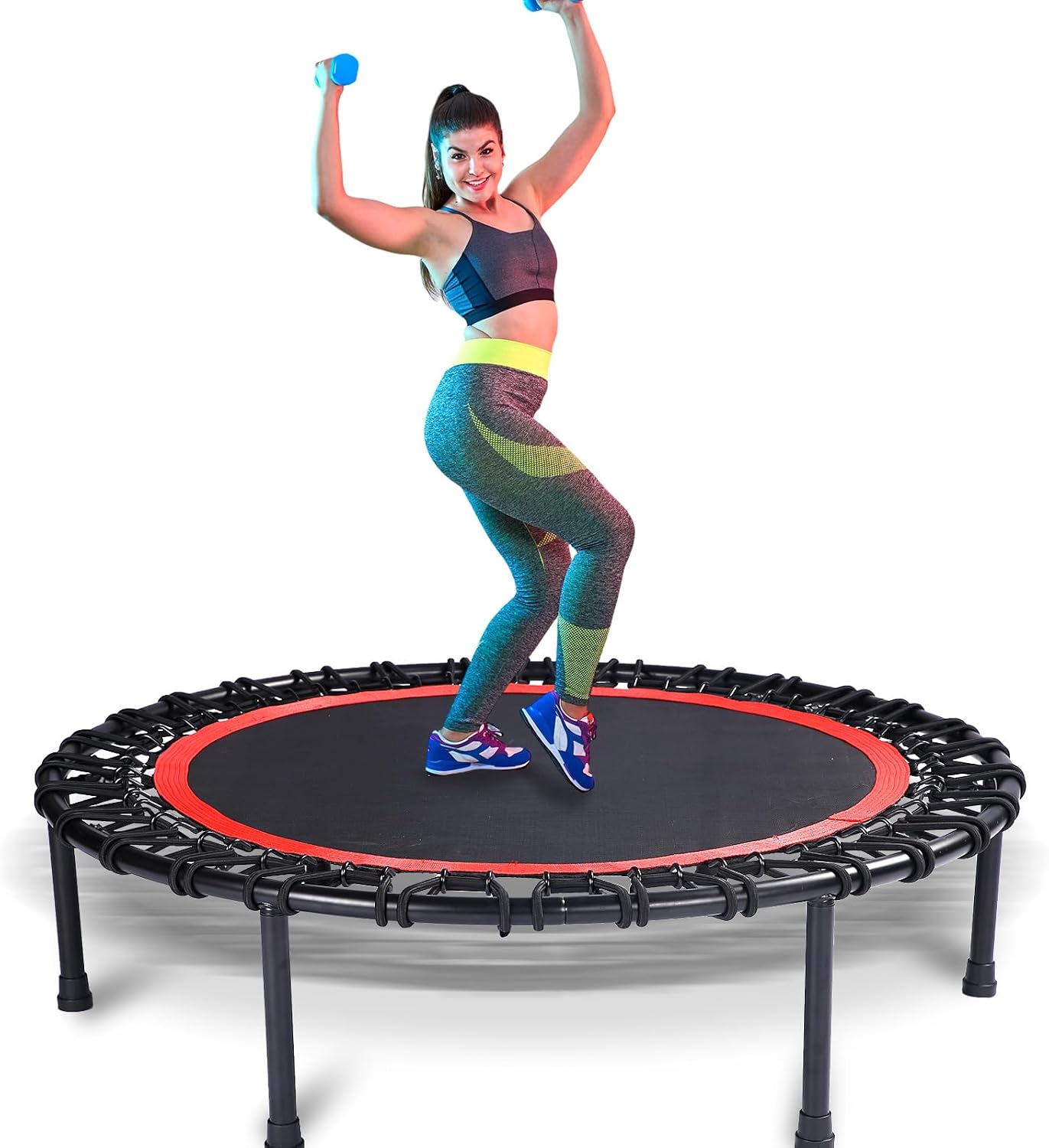 40" Mini Trampoline for Adults, Fitness Rebounder with Elastic Bands, Indoor Exercise Trampoline, Low Impact Workout Equipment for Home Gym