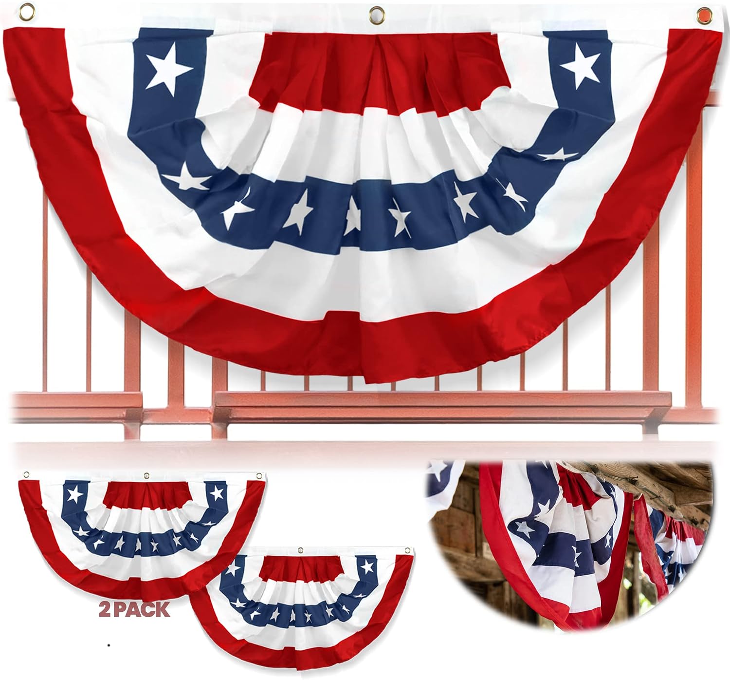 Anley US National Pleated Fan Flag, 3x6 Feet American Bunting Flags Patriotic Stars & Stripes - Sharp Color and Fade Resistant - Canvas Header and Brass Grommets - United States 3 x 6 Feet Half Fan Banner