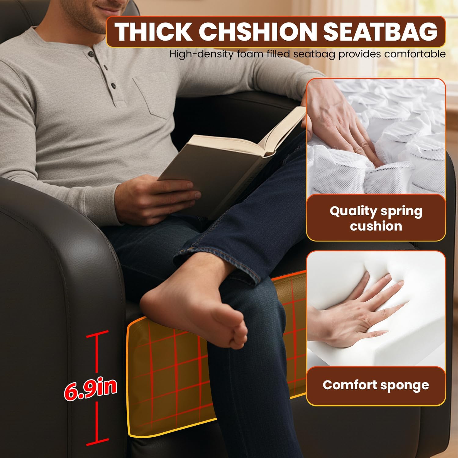 FDW | Recliner Chair | with 2 Point Massage Function | Black, PU Leather
