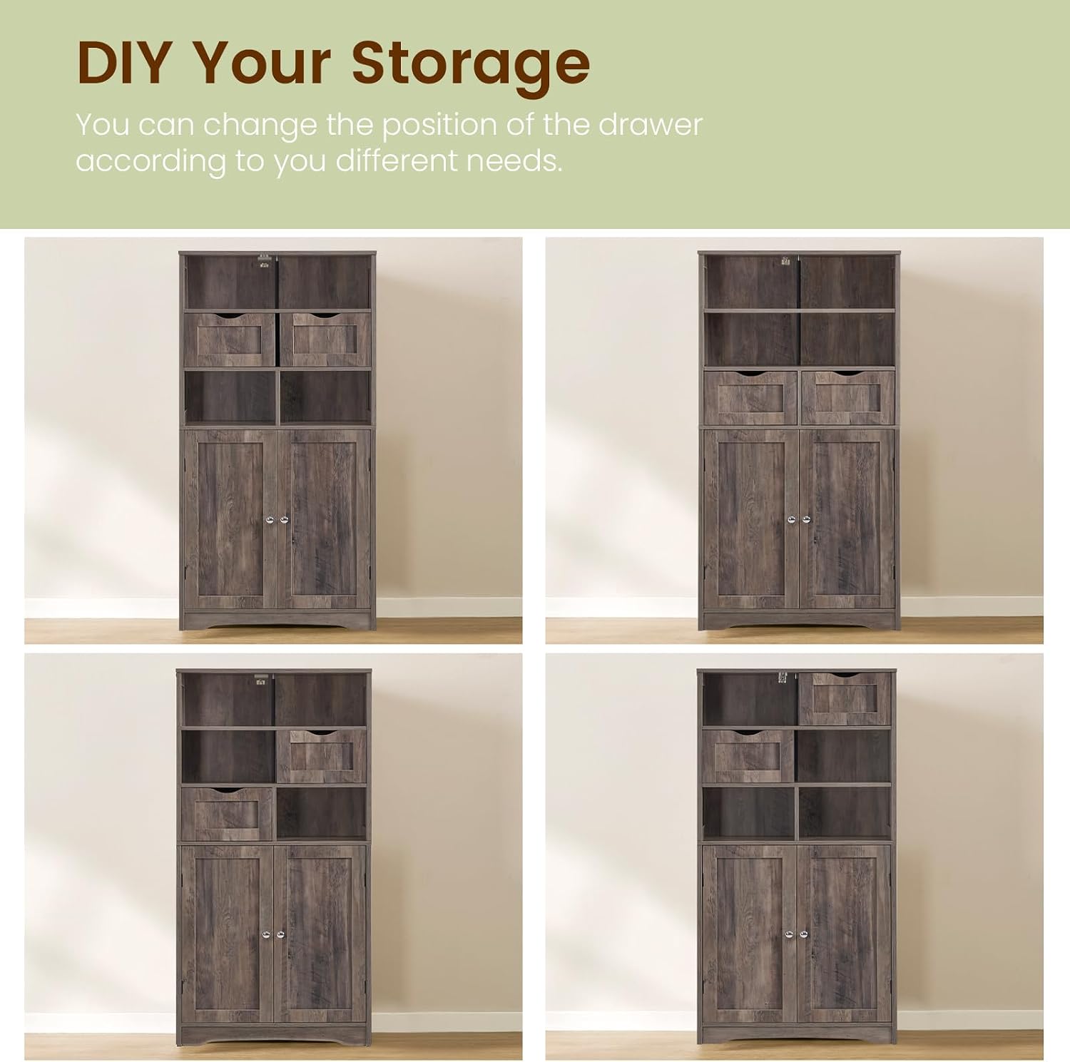 Iwell Storage Cabinet with 2 Drawers & Adjustable Shelves, Cupboard, Floor Cabinet for Living Room, Home Office, Rustic Brown