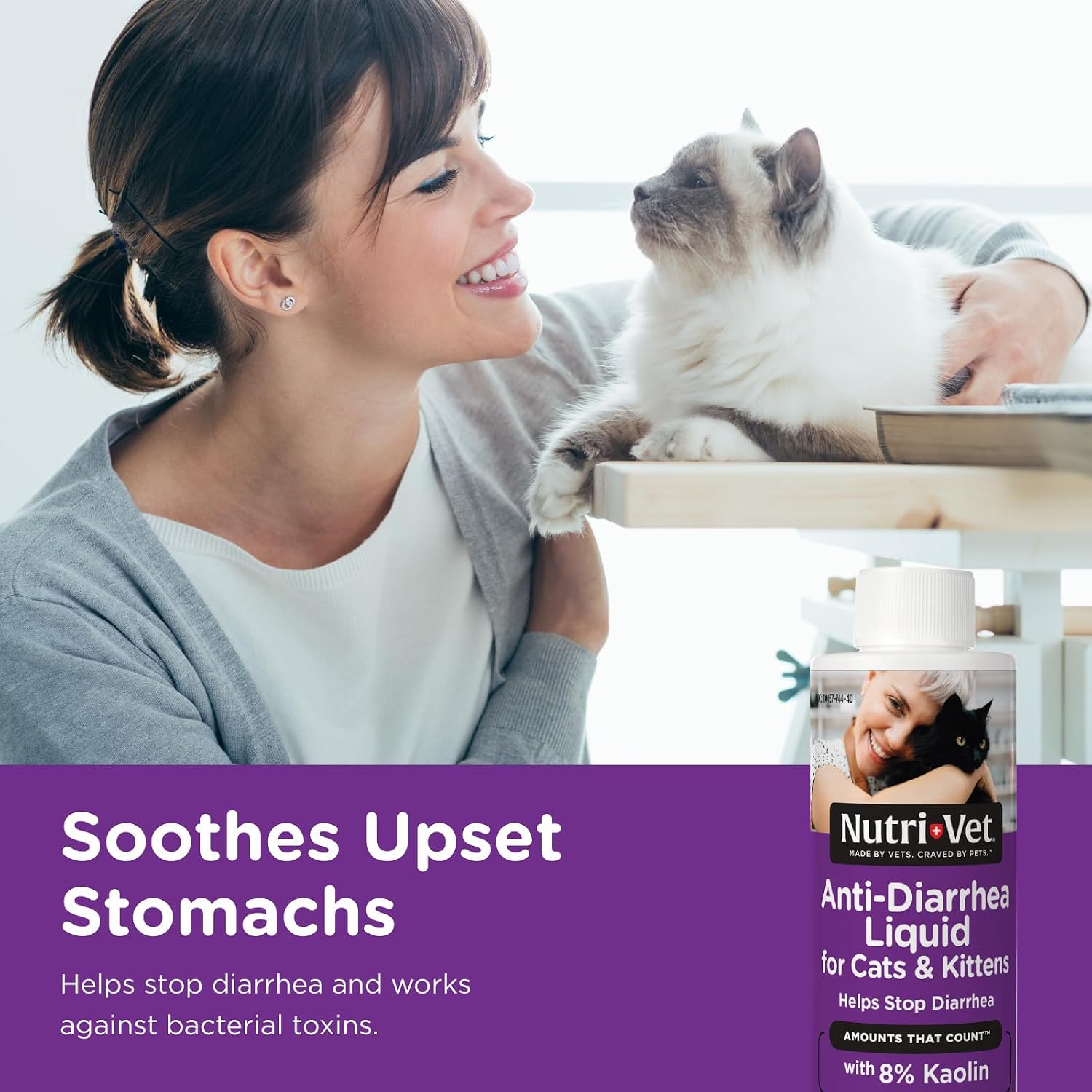 Nutri-Vet Anti-Diarrhea Liquid for Cats, Gentle Formula with Pectin and Kaolin, Soothes Upset Stomach and Irritated GI Tract, Slows Stool Passage, Cat Essentials, Detoxifies Bacterial Toxins, 4oz