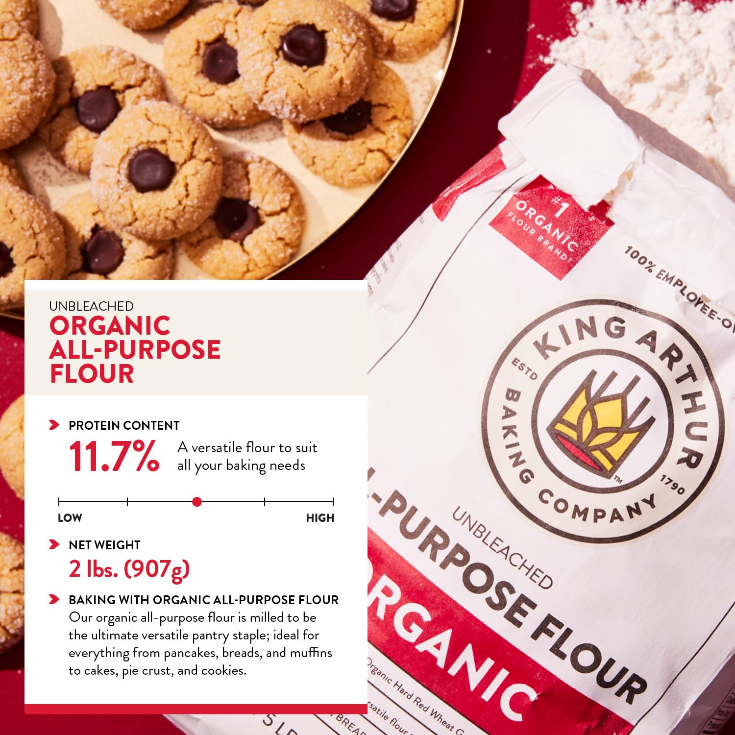 King Arthur 100% Organic All-Purpose Flour, Unbleached, 2 lb (Pack of 1) - Non-GMO Project Verified, No Preservatives
