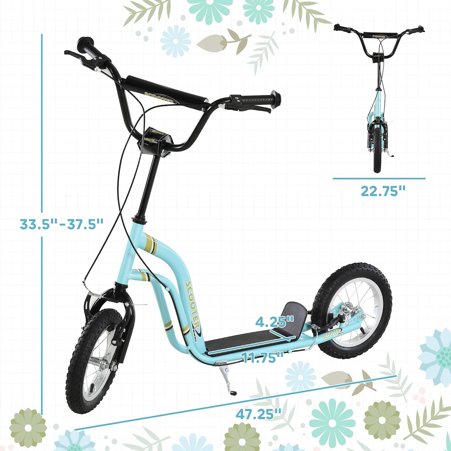 Aosom Kick Scooter with Dual Caliper Brakes Ages 5+ Max Load 220lbs