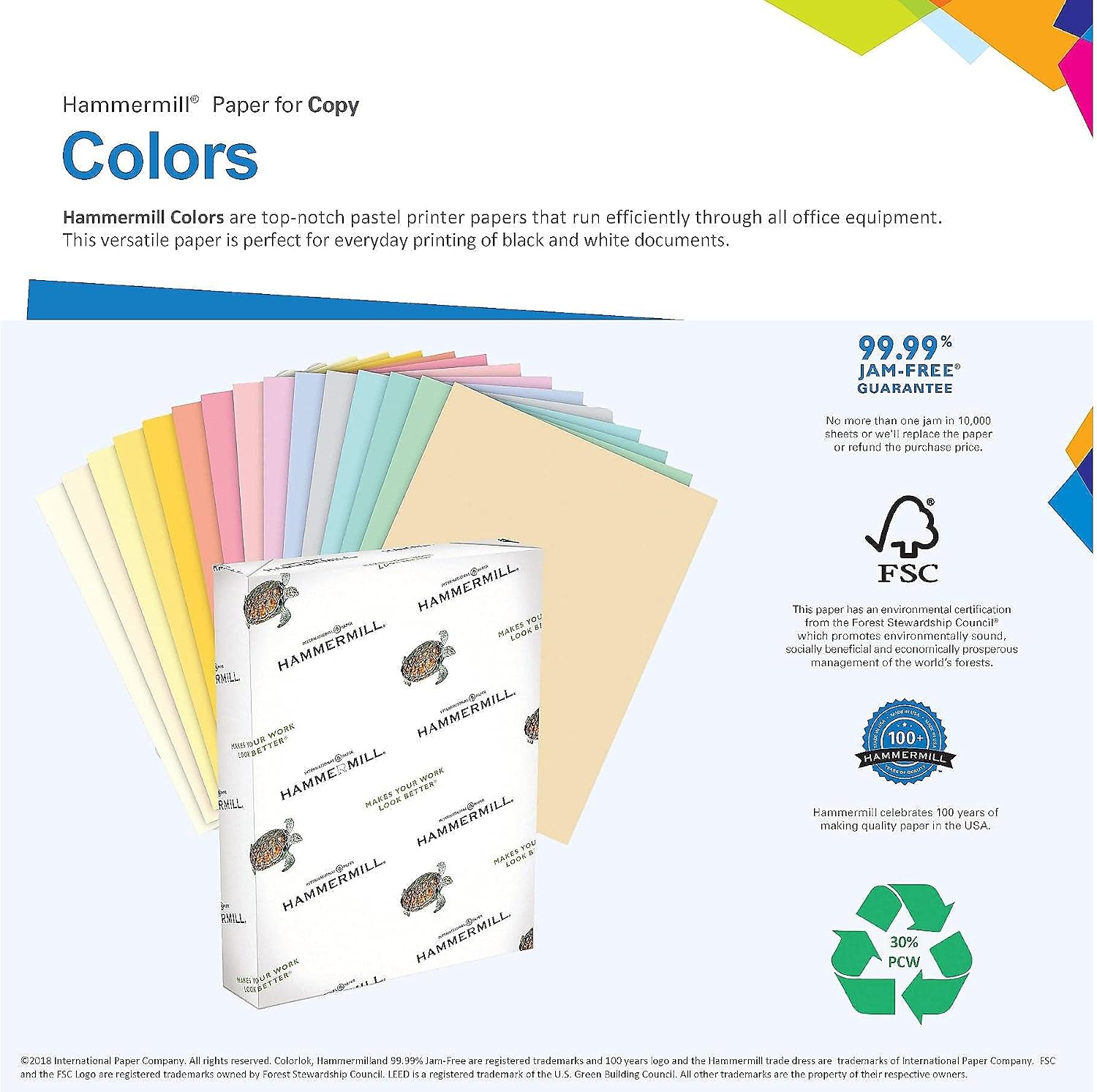 Hammermill Colored Paper, 20 lb Blue Printer Paper, 8.5 x 11 - Made in the USA, Pastel Paper, 103309R - 1 Ream (500 Sheets)