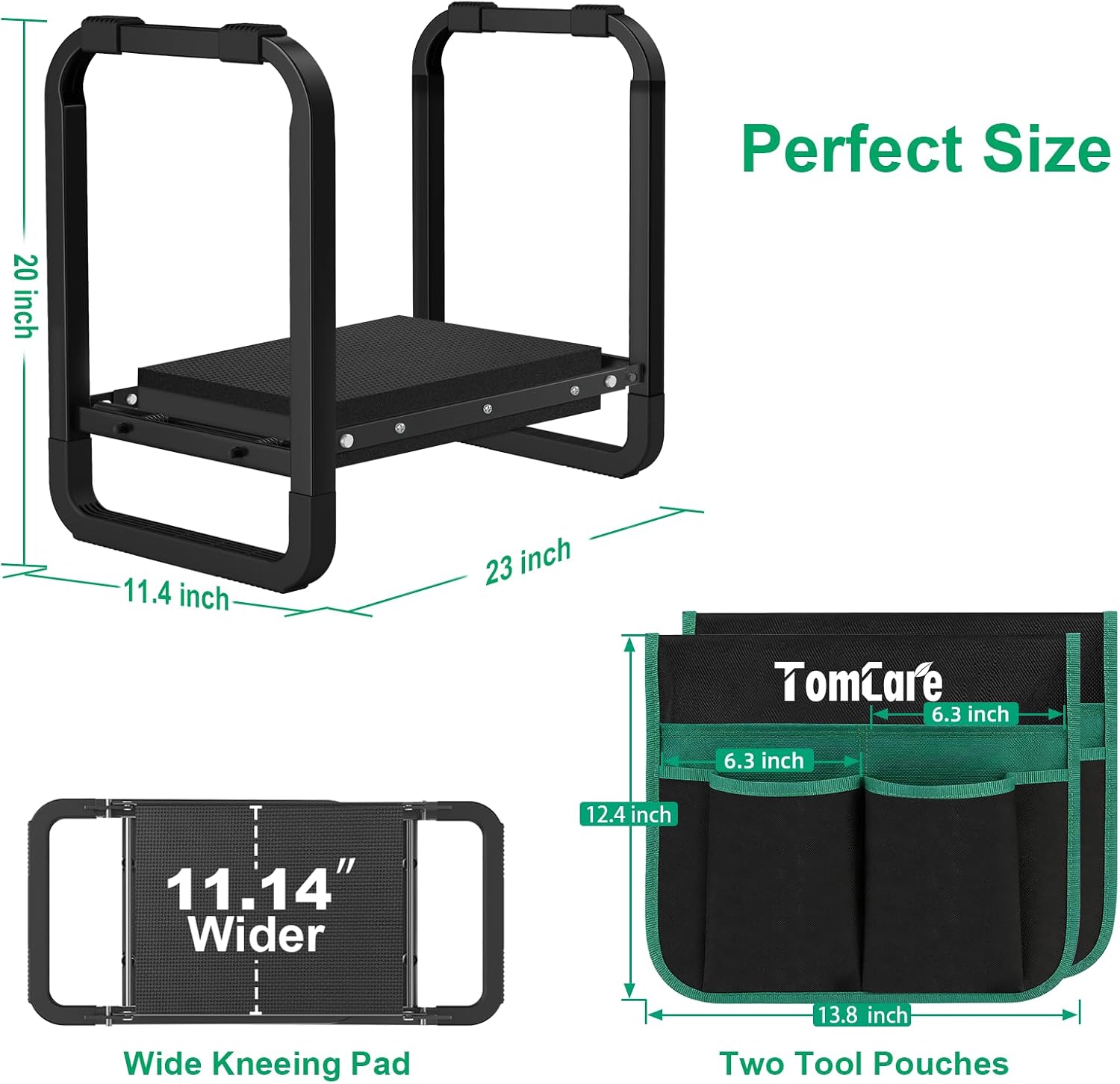 TomCare Garden Kneeler and Seat, 11.12" Kneeling Pad Sturdy Garden Bench | Heavy Duty Garden Stool, 450 lbs Load Capacity, 2 Tool Pouches, Foldable Design, Gardening Gift for Women, Men and Gardeners