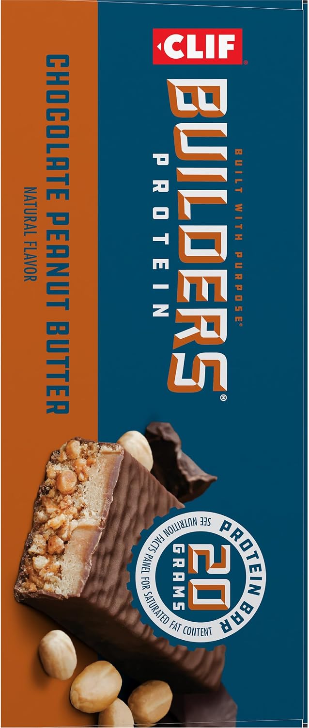 CLIF BUILDERS Protein Bars - Chocolate Peanut Butter Flavor - 20g Plant Based Protein - Gluten Free - Non-GMO - Low Glycemic - No Artificial