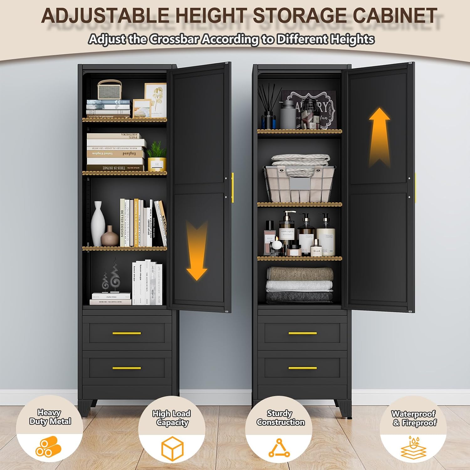 pozdeg 67" Tall Narrow White Metal Storage Cabinet | 2 Doors, 4 Adjustable Shelves, Freestanding Slim Pantry Organizer for Bathroom Kitchen Living Room