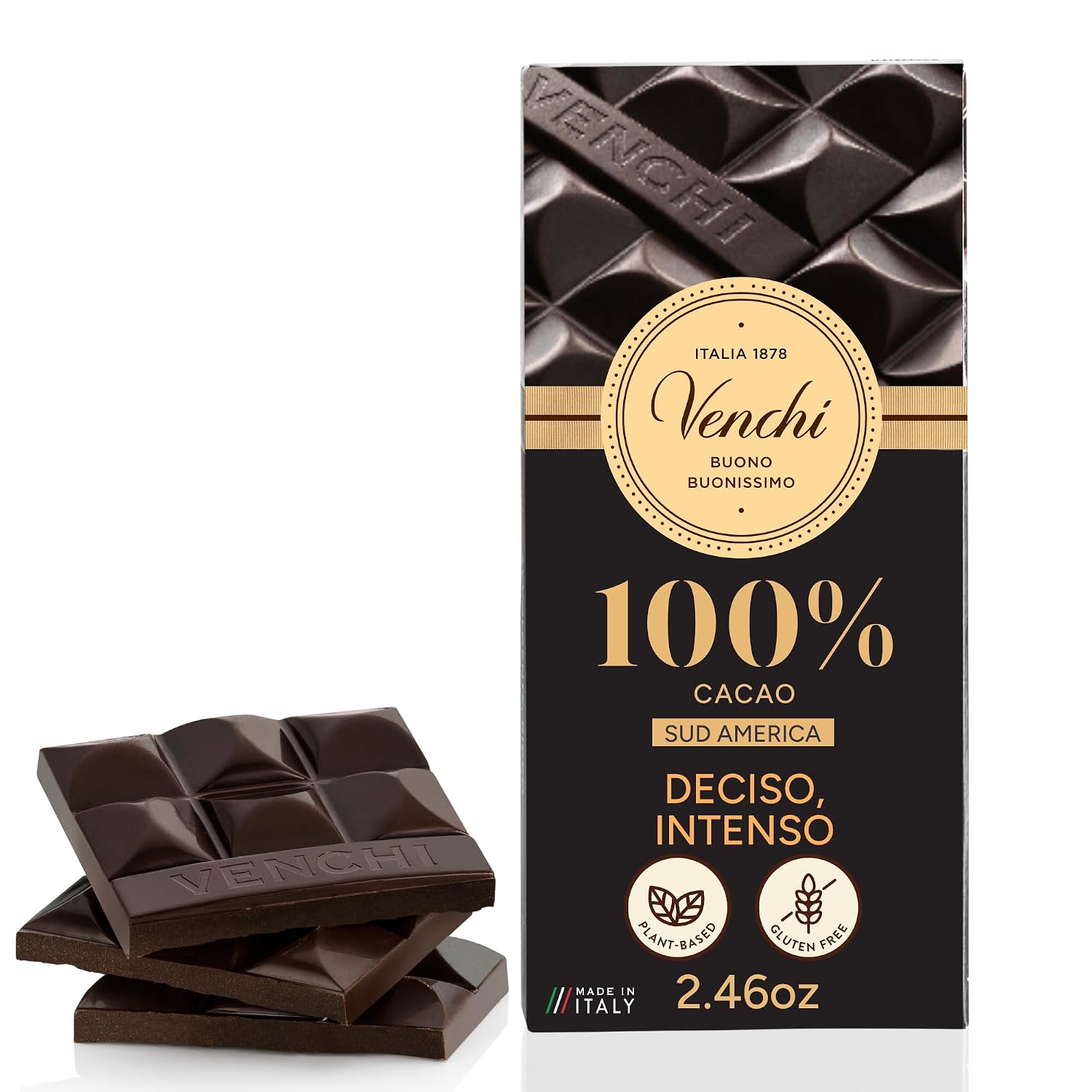 Venchi - Venezuelan Cocoa Blend - 85% Dark Chocolate Bar, 2.46oz - Single Origin Premium Fine Chocolate - Naturally Gluten Free - Vegan