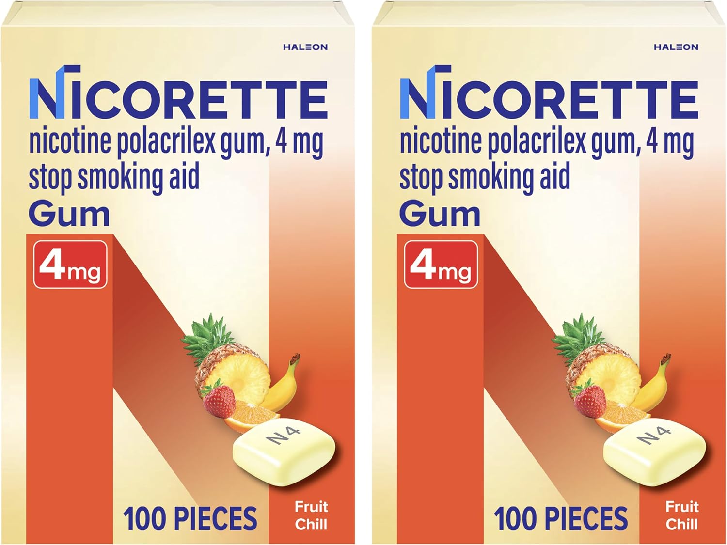 Nicorette Nicotine Gum 4mg, Quit Smoking Aid, Fruit Chill Flavor, 20 Count | Reduces Nicotine Cravings and Withdrawal Symptoms, Intense Craving Relief, Portable Smoking Cessation Gum