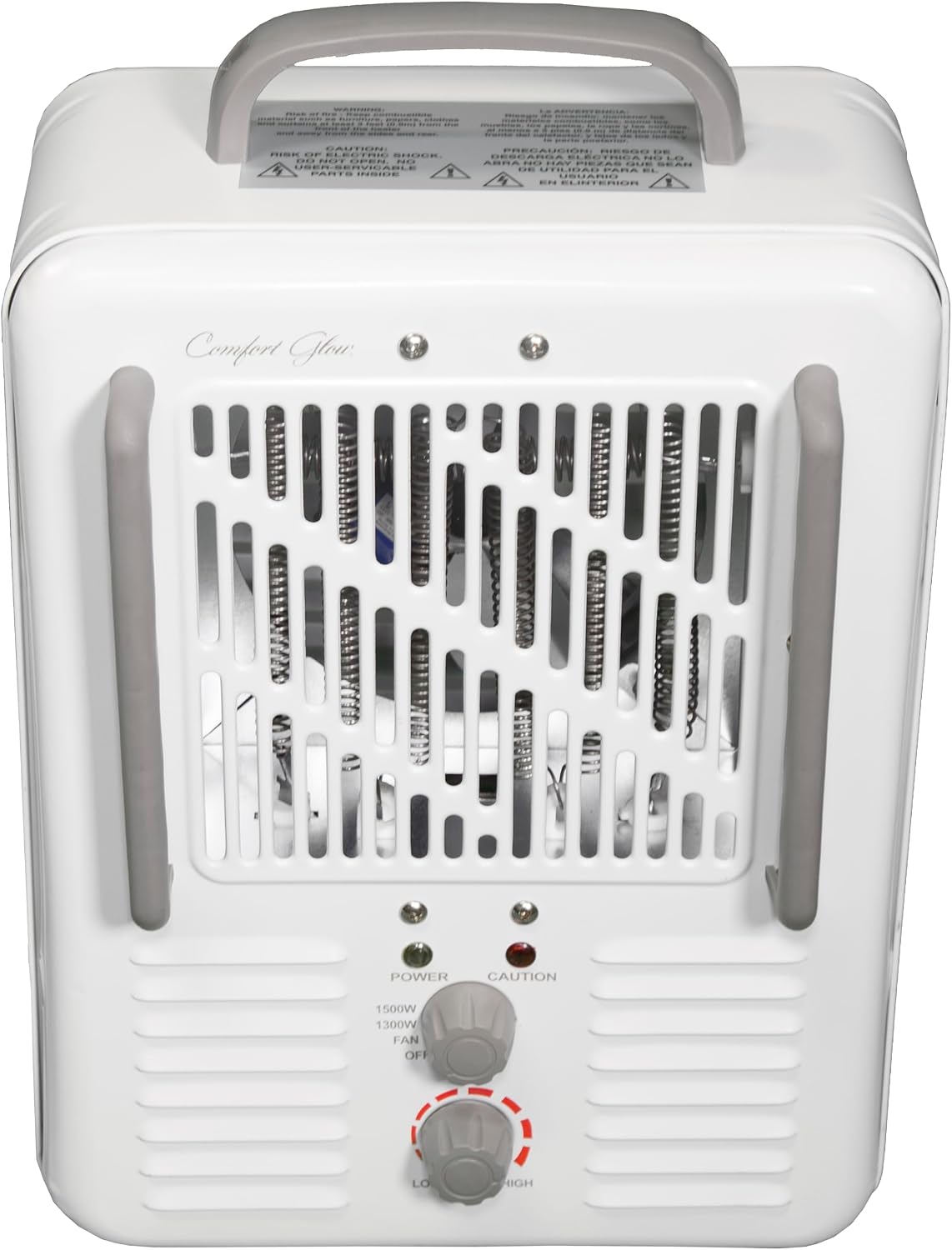 Comfort Glow EUH341 Milkhouse Style Electric Heater 5,200 Btu, White, Length: 7in, Width: 10.25in, Height: 15.5in | Milkhouse Heater, Thermostat, Heat up to 250 sq ft, 2 Heat Setting, AntiFreeze Setting, 1500W, Tip Over & Overheat Shut Off
