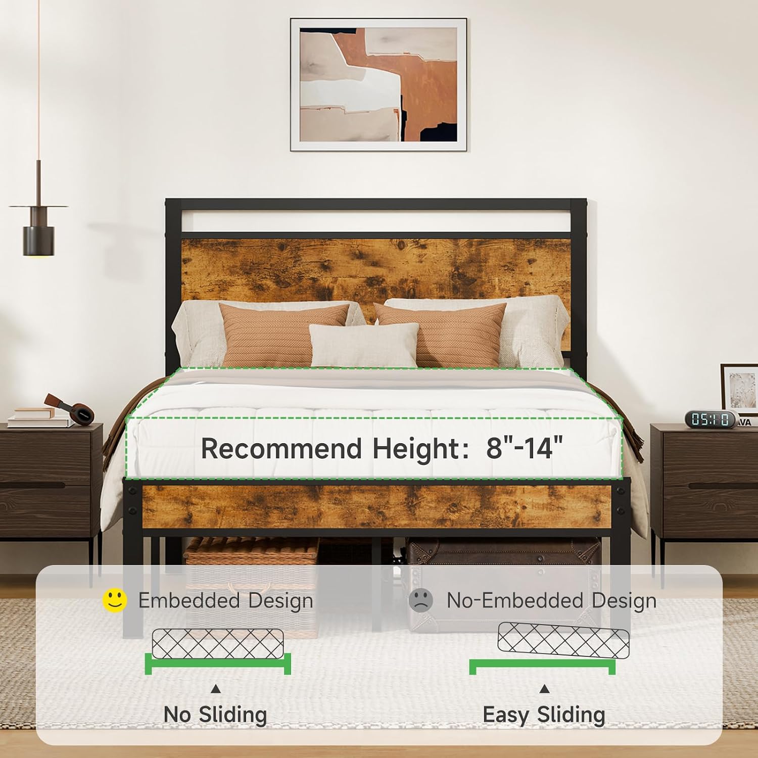 Z-hom Easy Assembly Queen Bed Frame & Headboard Footboard,Underbed Storage | Sturdy Metal Structure,Silent Anti-Slip Support,Under Bed Storage Space,No Box Spring Needed,Modern Bedroom Furniture