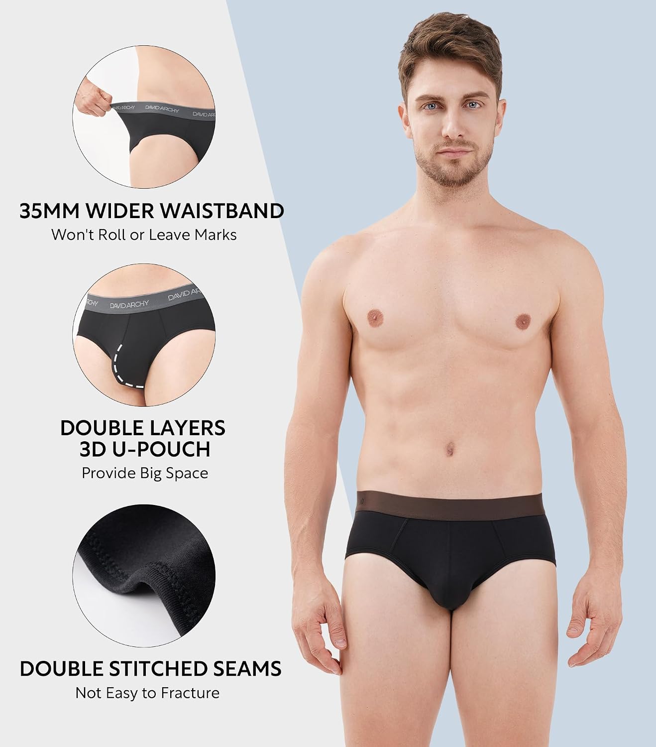 DAVID ARCHY Men's Bamboo Rayon Briefs Underwear Breathable Support Pouch