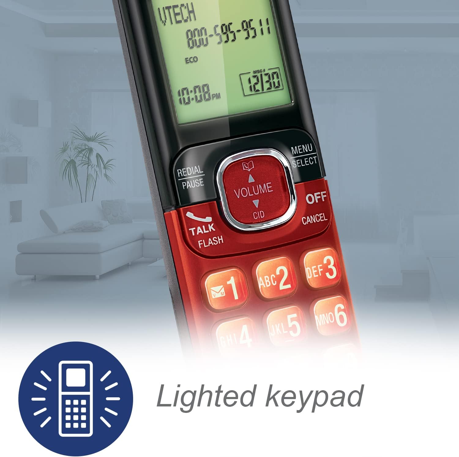 VTech CS6919-16 DECT 6.0 Cordless Phone, Red - Caller ID/Call Waiting (Stores 30 Calls), Backlit Keypad & Display, Full Duplex Handset Speakerphone, Wall Mountable